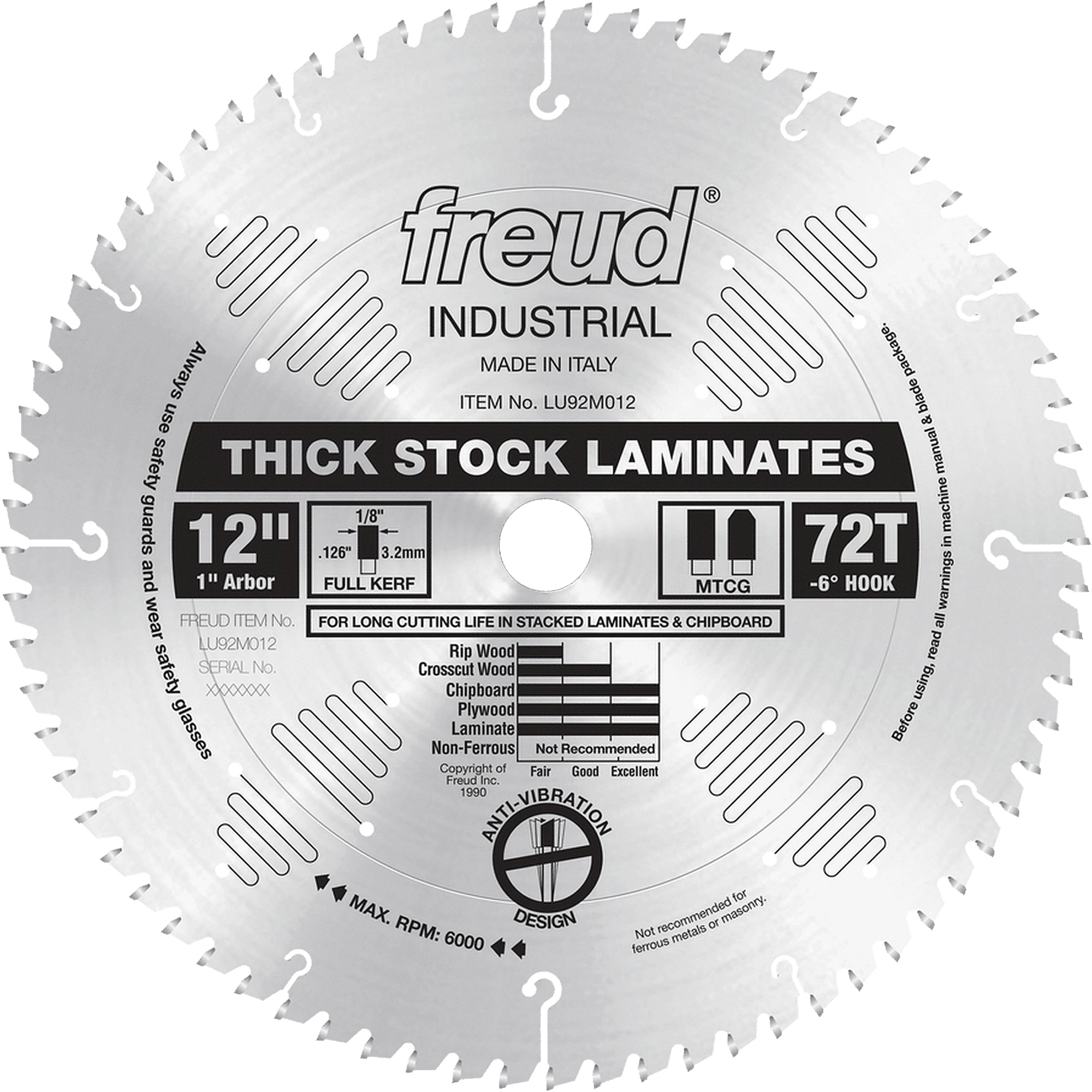 Lames de scie industrielle pour panneaux de particules, 12", 72 dents, Pour Stratifié