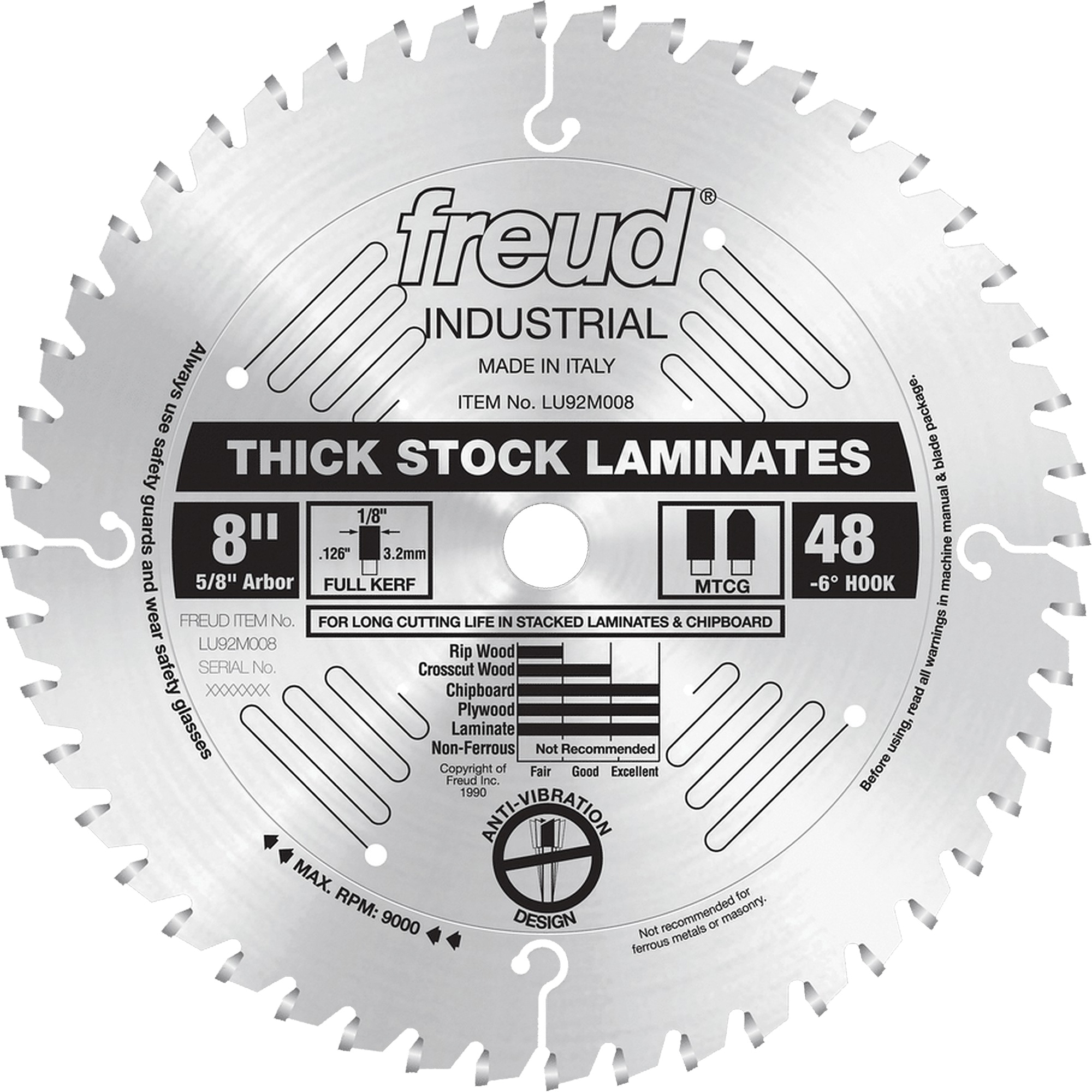 Lames de scie industrielle pour panneaux de particules, 8", 48 dents, Pour Stratifié