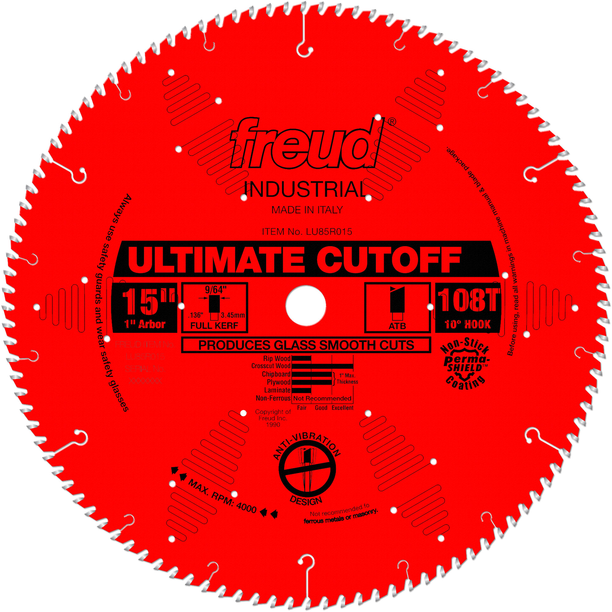 Lames de scie industrielle TCS - finition et coupe en travers, 15", 108 dents, Pour Bois