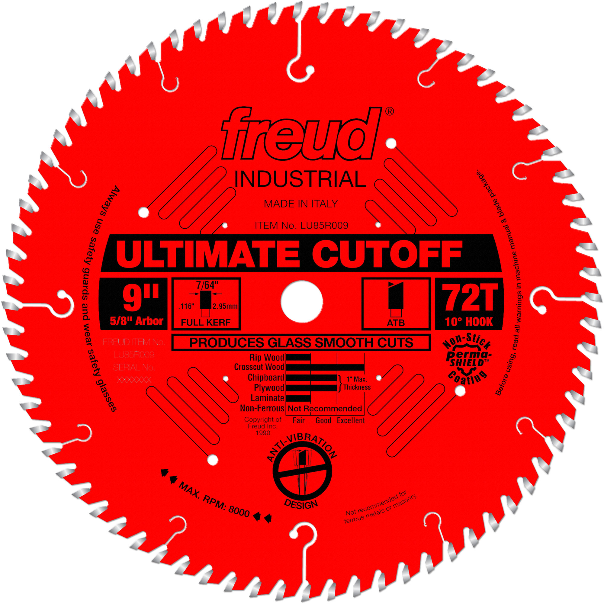 Lames de scie industrielle TCS - finition et coupe en travers, 9", 72 dents, Pour Bois