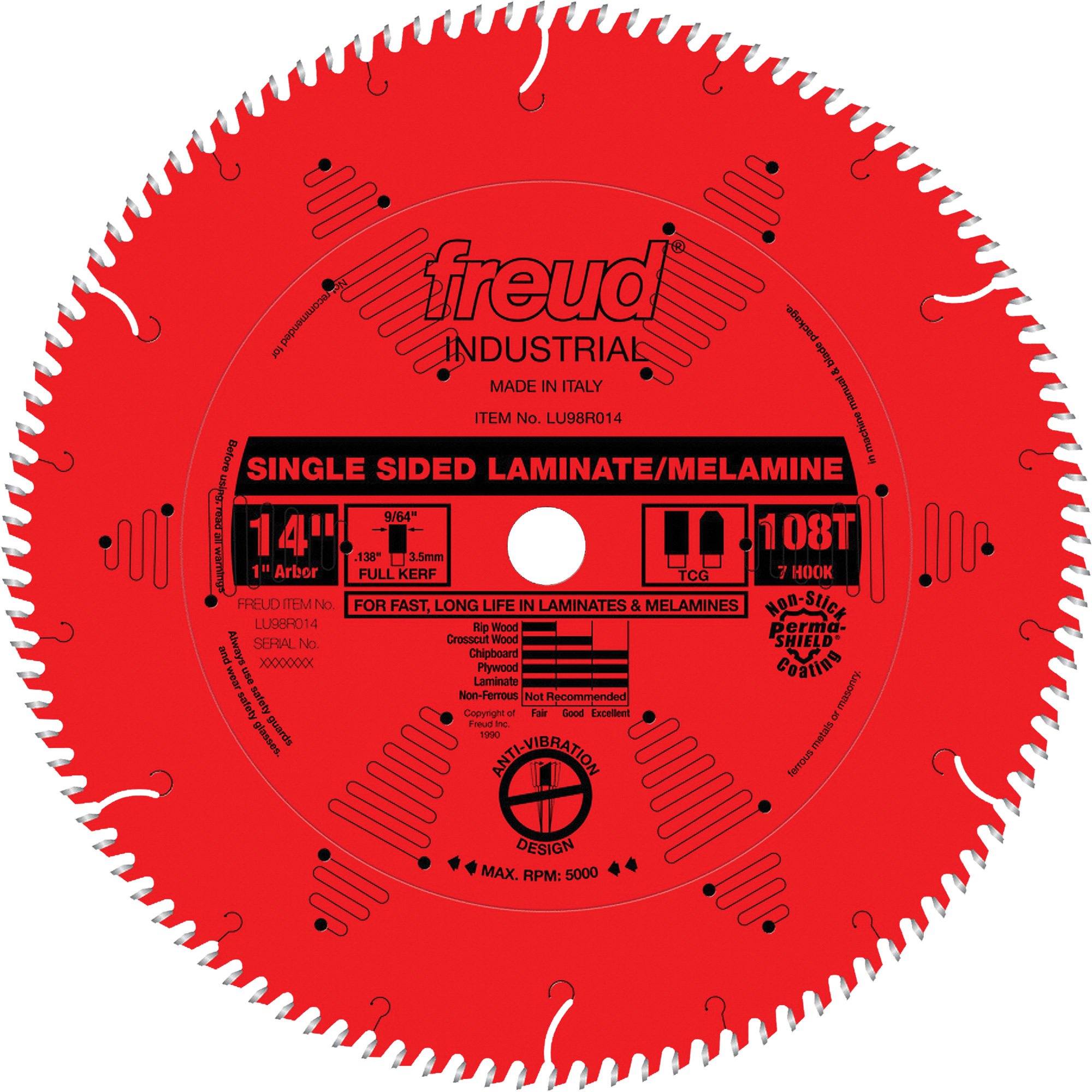 Lames de scie industrielle TCS pour panneaux de particules, 14", 108 dents, Pour Stratifié