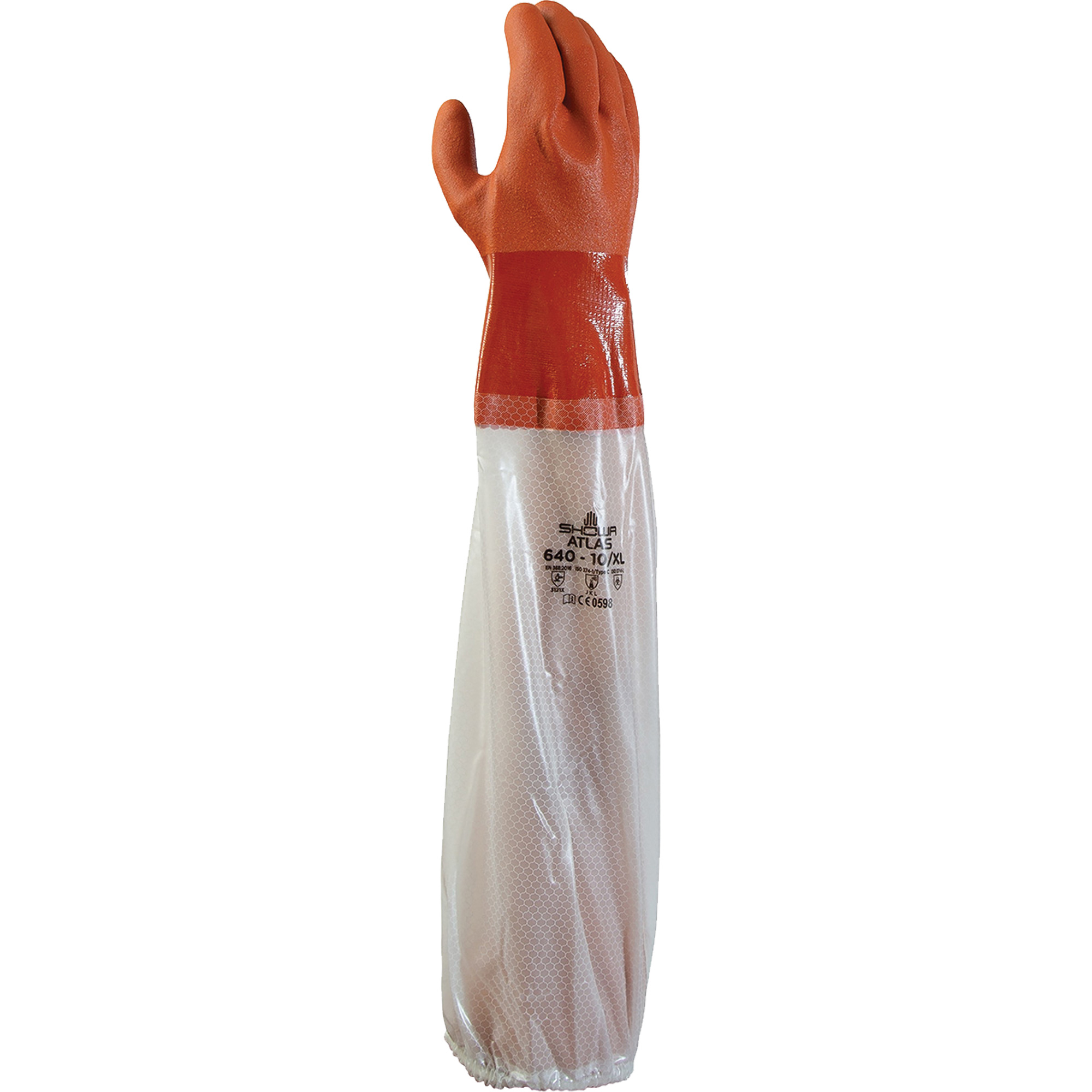 Gants 640 résistants aux produits chimiques, Taille Grand, 25" lo, PVC, Doublure en Coton, 43.3-mil