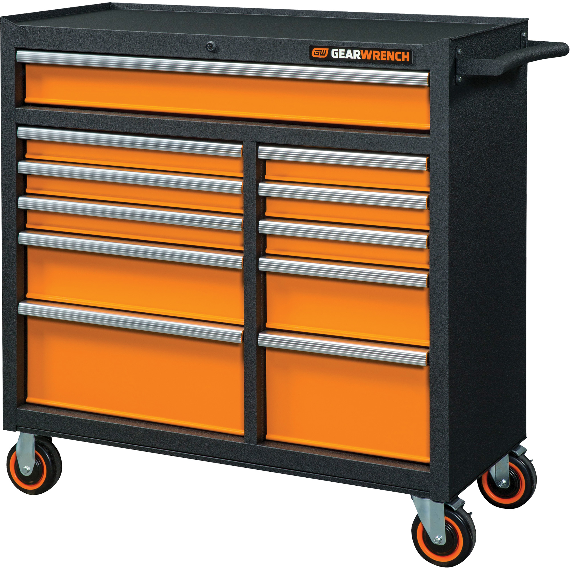 Armoire roulante pour outils série GSX, 11 tiroirs, 41" la x 18-1/5" p x 41-1/2" h, Noir/Orange