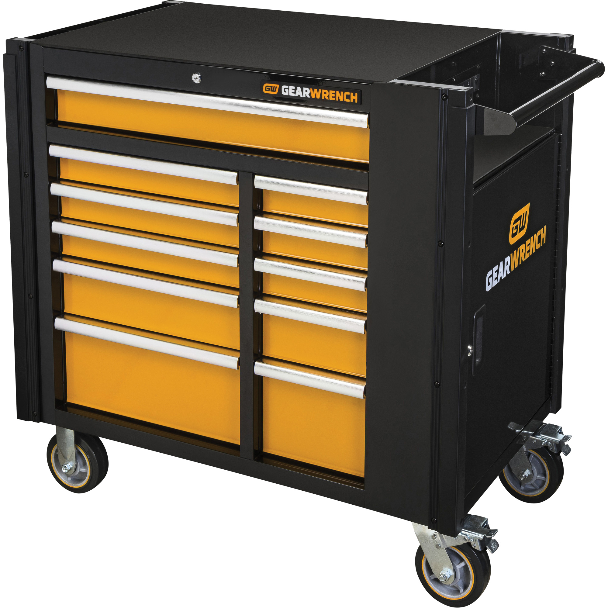 Chariot à outils électrique, 11 tiroirs, 42-1/2" la x 24-7/16" p x 41" h, Noir/Orange