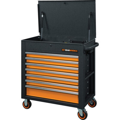Chariot à outils série GSX avec dessus incliné, 7 tiroirs, 35" lo x 20" la x 39" h, Noir/Orange