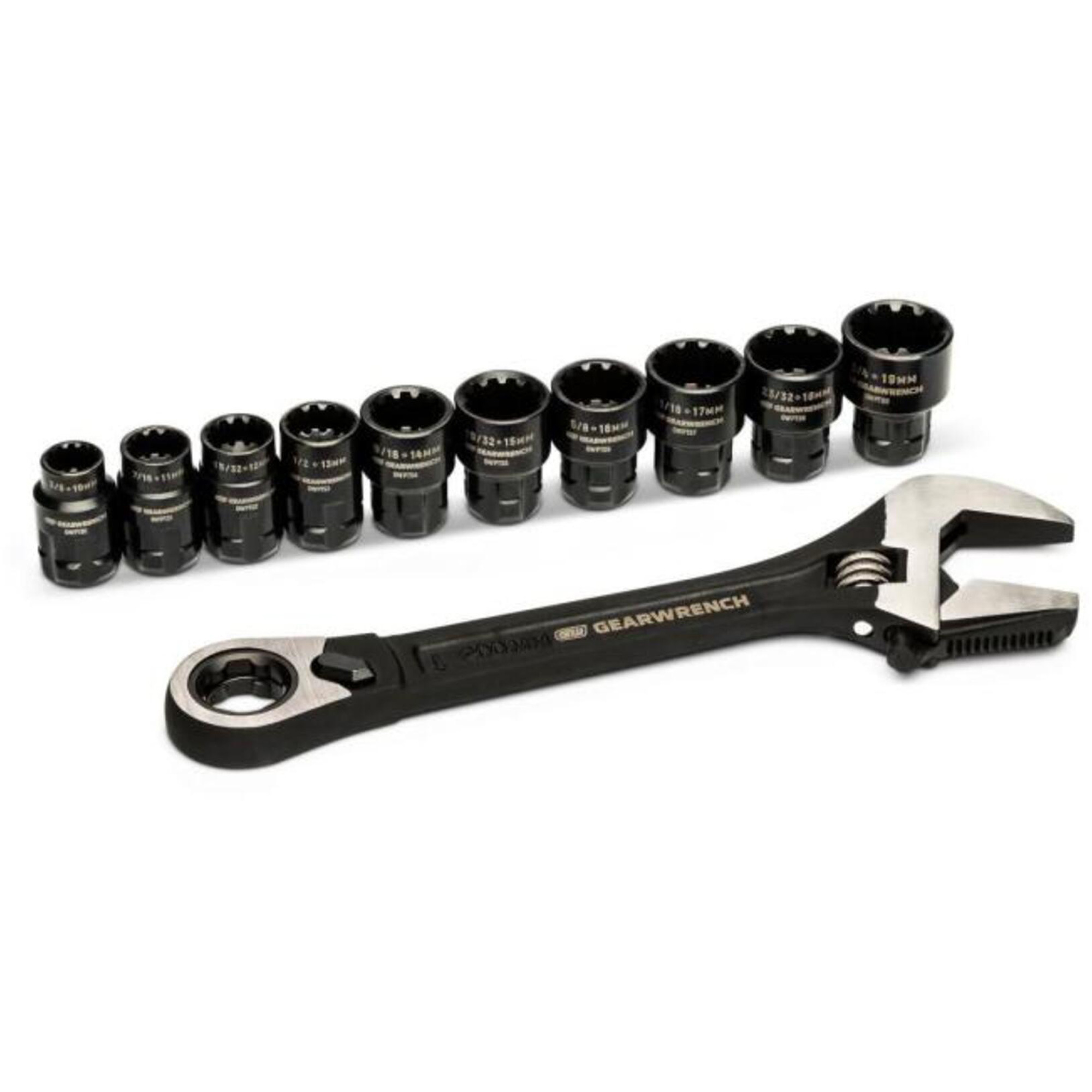 Ensemble de clés ajustable Pass-ThruMC 11 morceaux, 8" lo, la max. 1-1/8", Chrome/Poli
