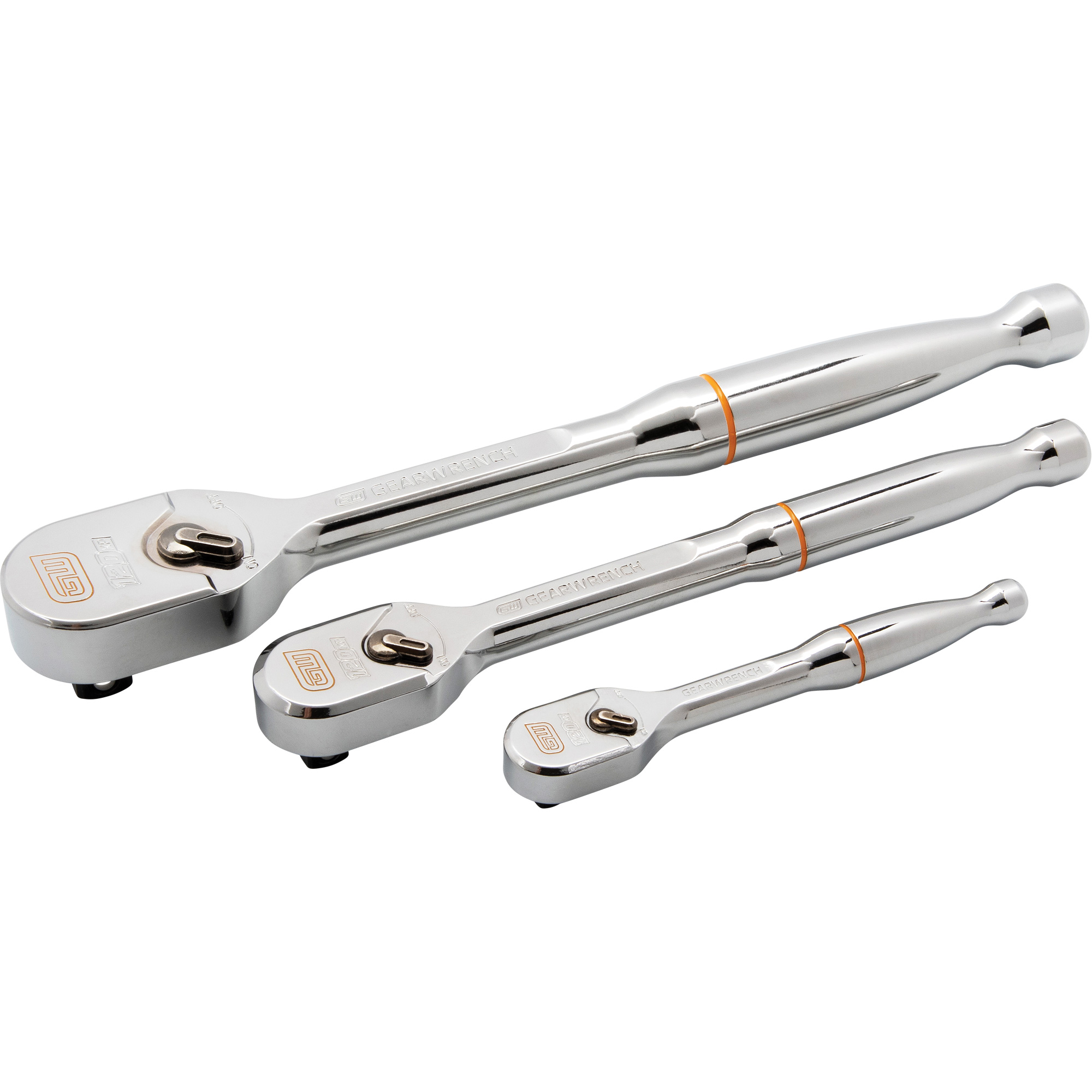 Ensemble de rochet à tête en goutte entièrement polie avec prises 1/4", 3/8" & 1/2" 120XPMC