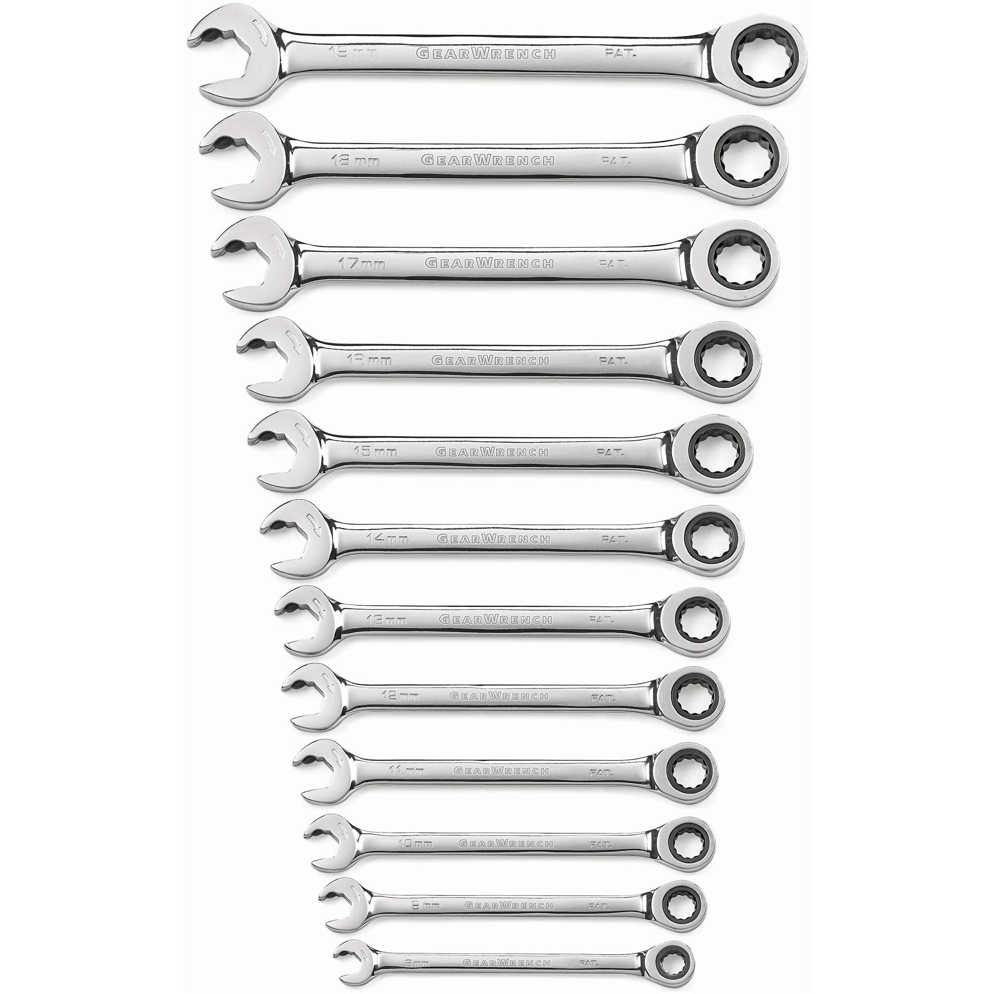 Jeu de clés à cliquet à 12 pans et 72 dents, Ouverte, 12 morceaux, Métrique