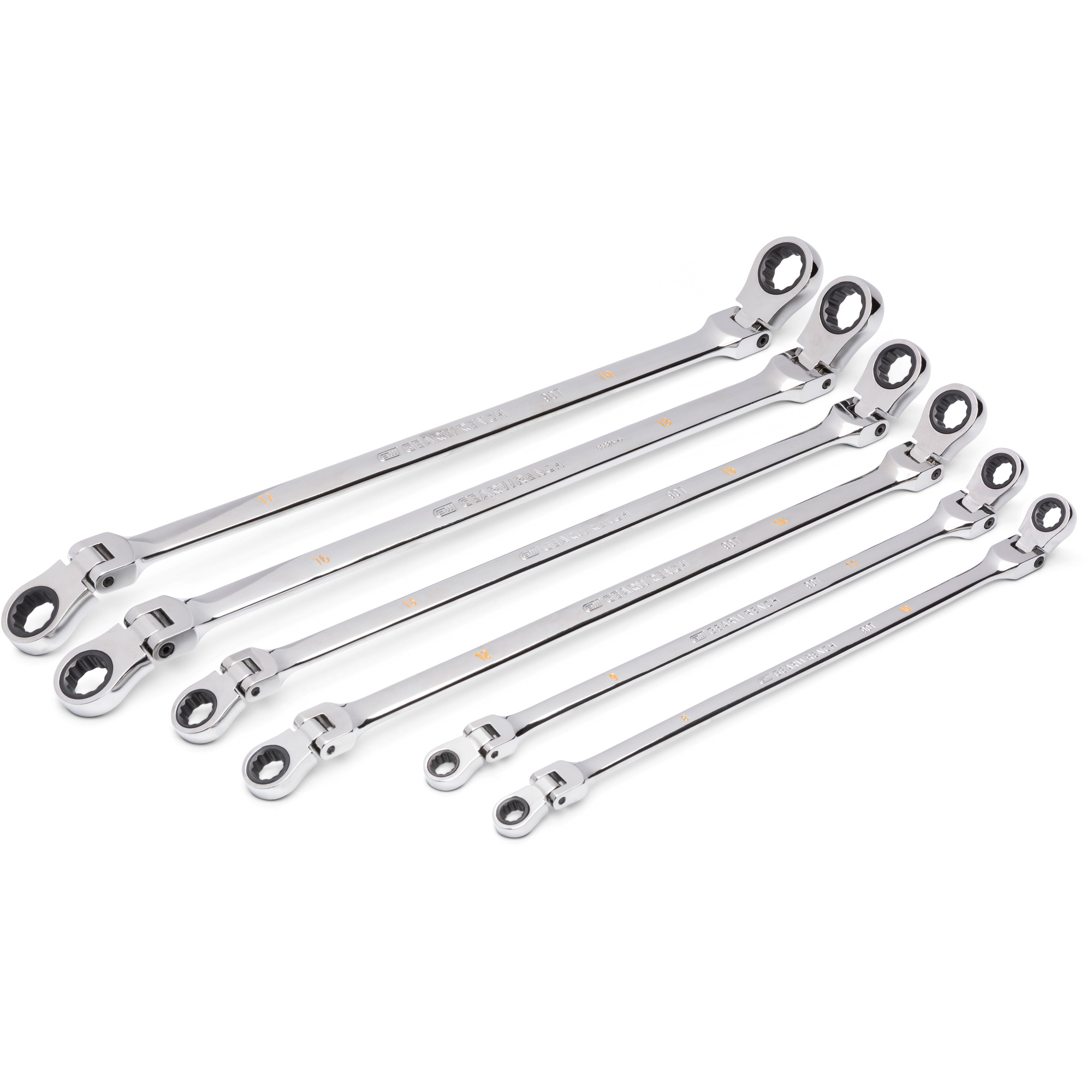 Jeu de clés à cliquet double métriques à 12 pans et 90 dents GearboxMC, Tête articulée, 6 morceaux, Métrique
