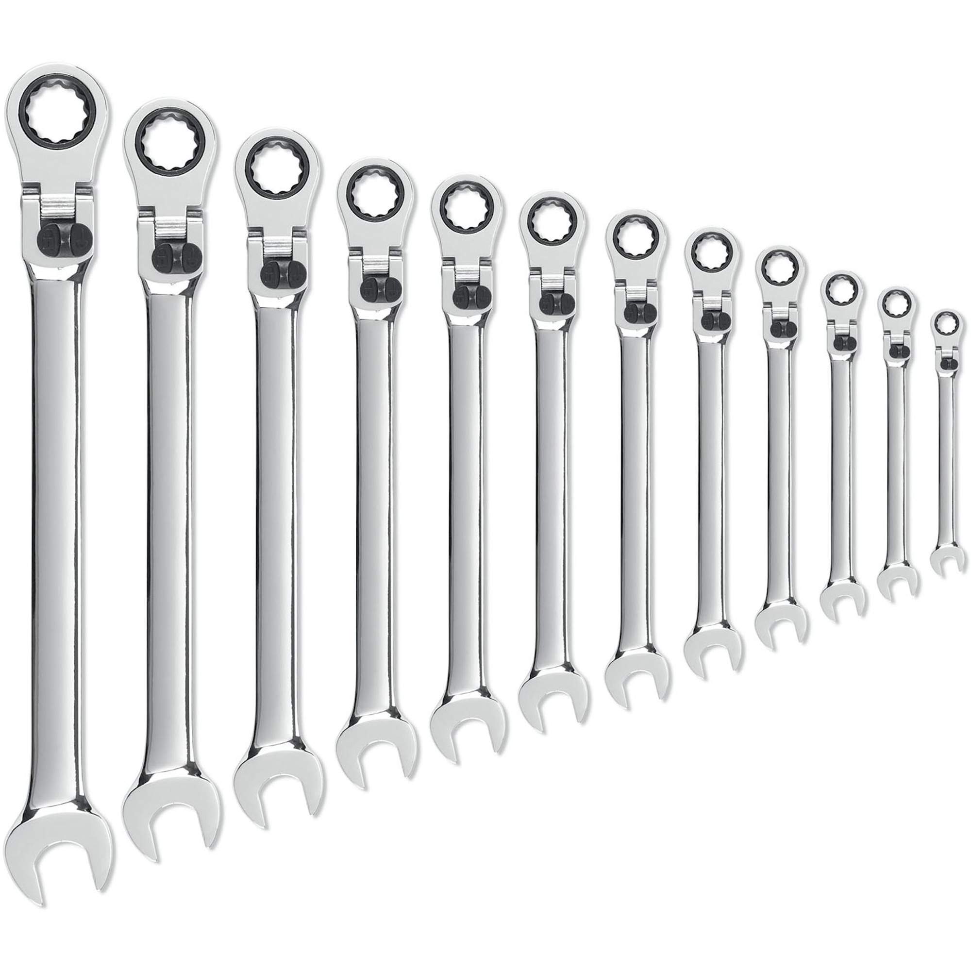 Jeu de clés à cliquets à verouillage très grands à 12 pans et 72 dents, Combinaison/Tête articulée, 12 morceaux, Métrique