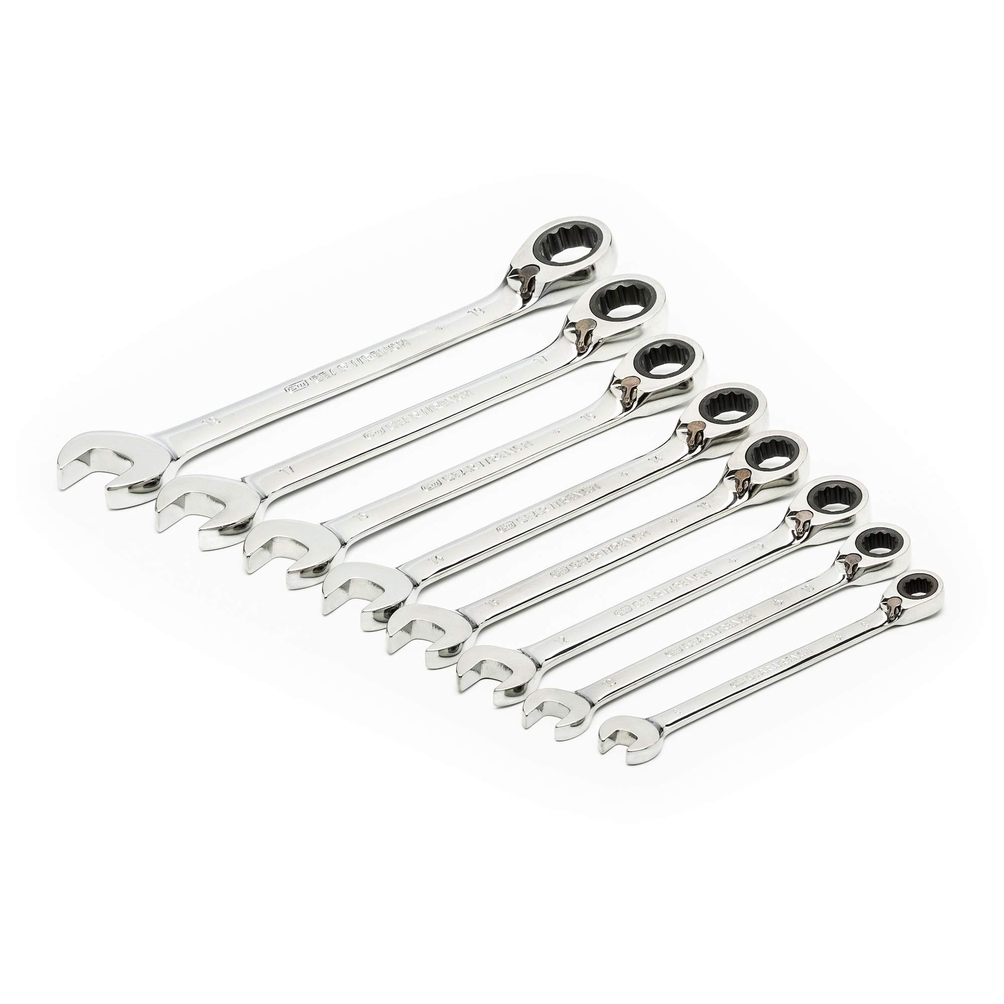Jeu de clés à cliquets réversibles à 12 pans et 72 dents, Combinaison, 8 morceaux, Métrique