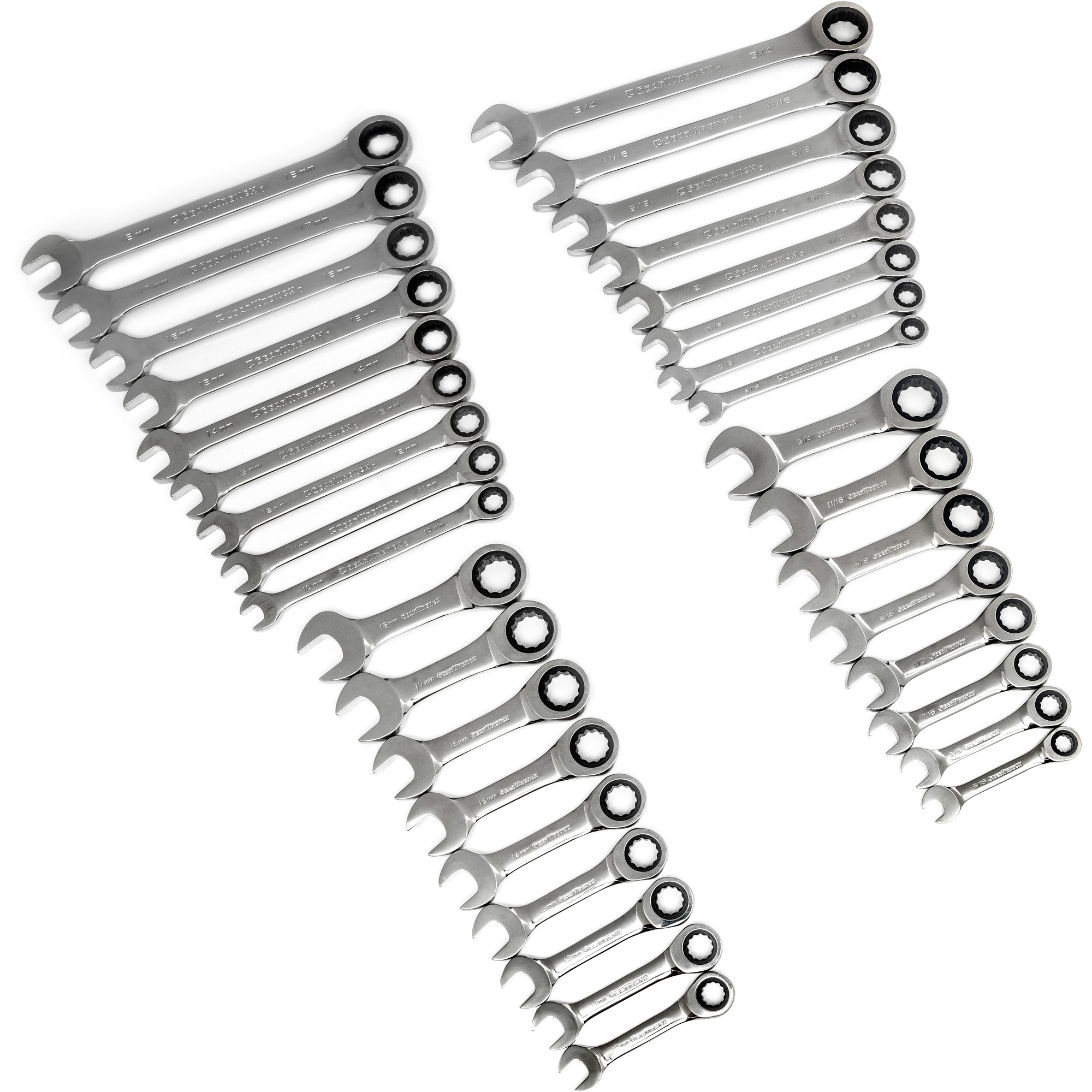 Jeu de clés courtes & standards à 12 pans et 72 dents, Combinaison à cliquet, 34 morceaux, Impérial et métrique