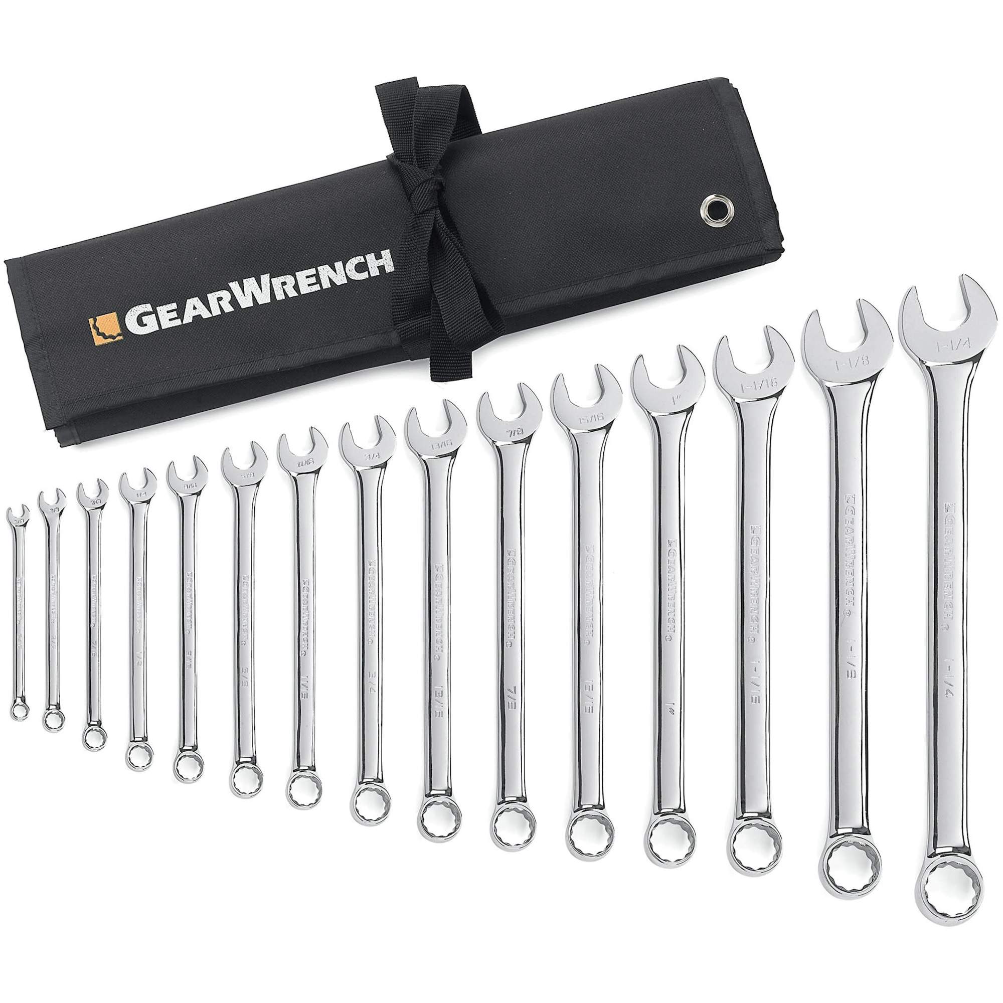 Jeu de clés longues à coupe à 12 pans avec pochette à outils roulable, Combinaison, 15 morceaux, Impérial