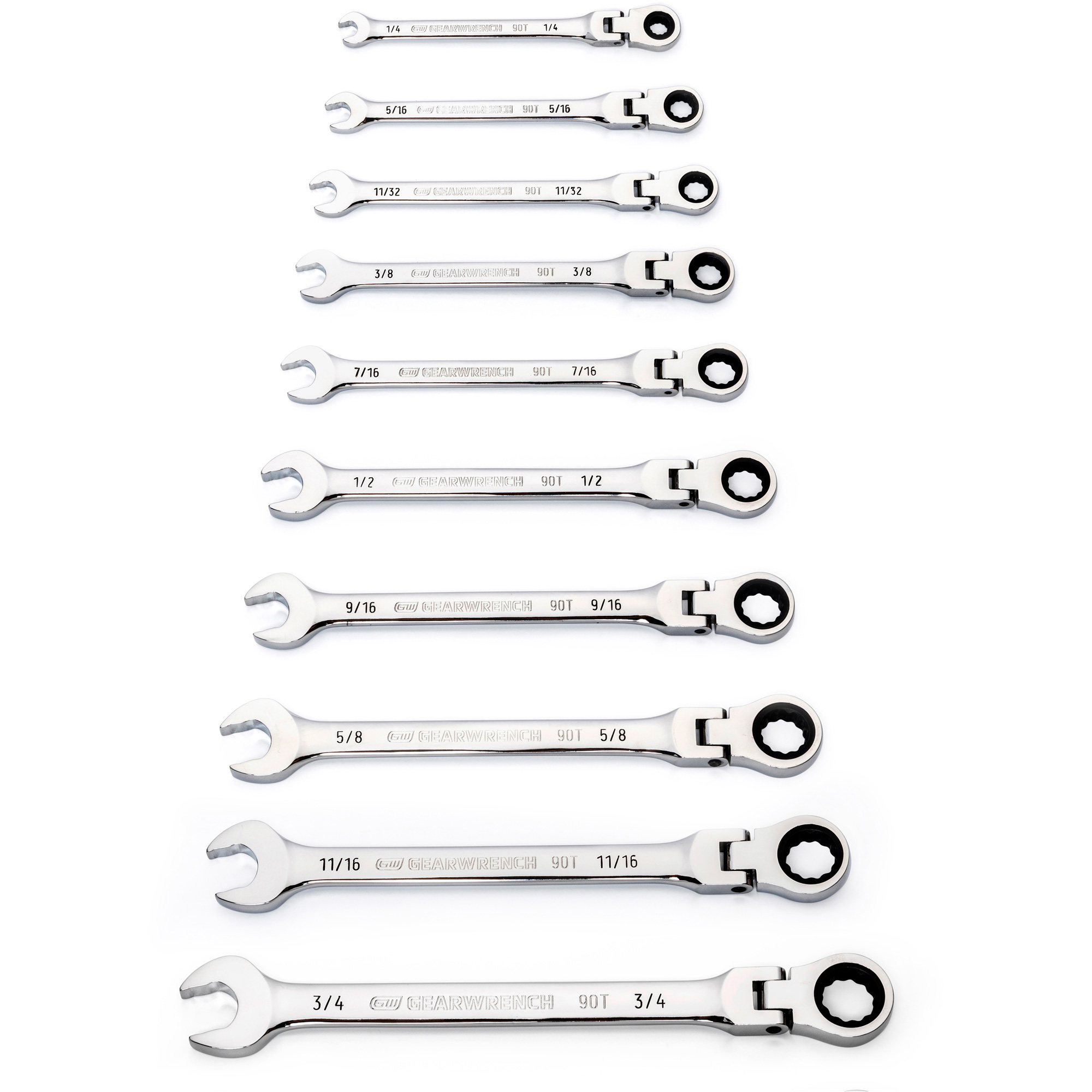 Jeu de clés SAE à 12 pans et 90 dents, Tête articulée/Combinaison à cliquet, 10 morceaux, Impérial