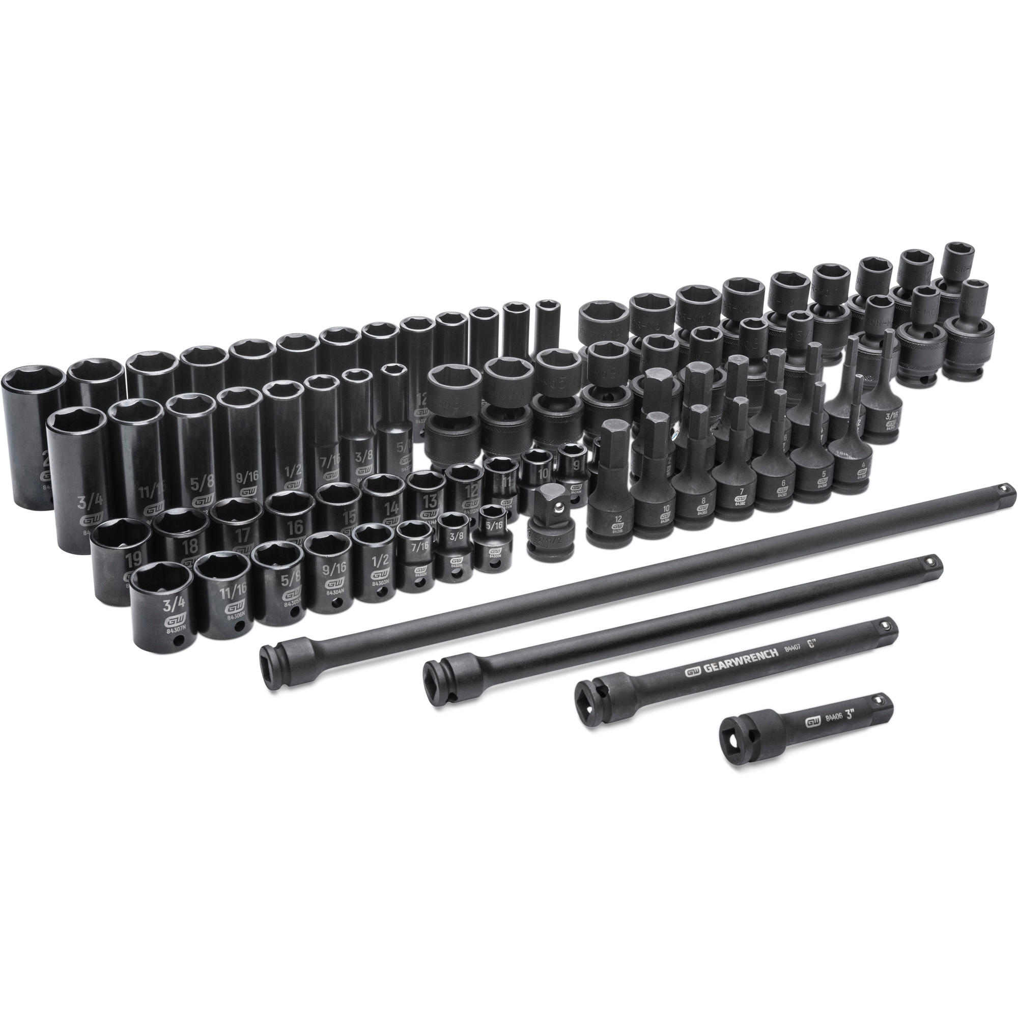 Jeu de douilles maîtresses SAE/métriques à 6 pans, 80 Mcx, Chocs, Prise de 3/8", Profond