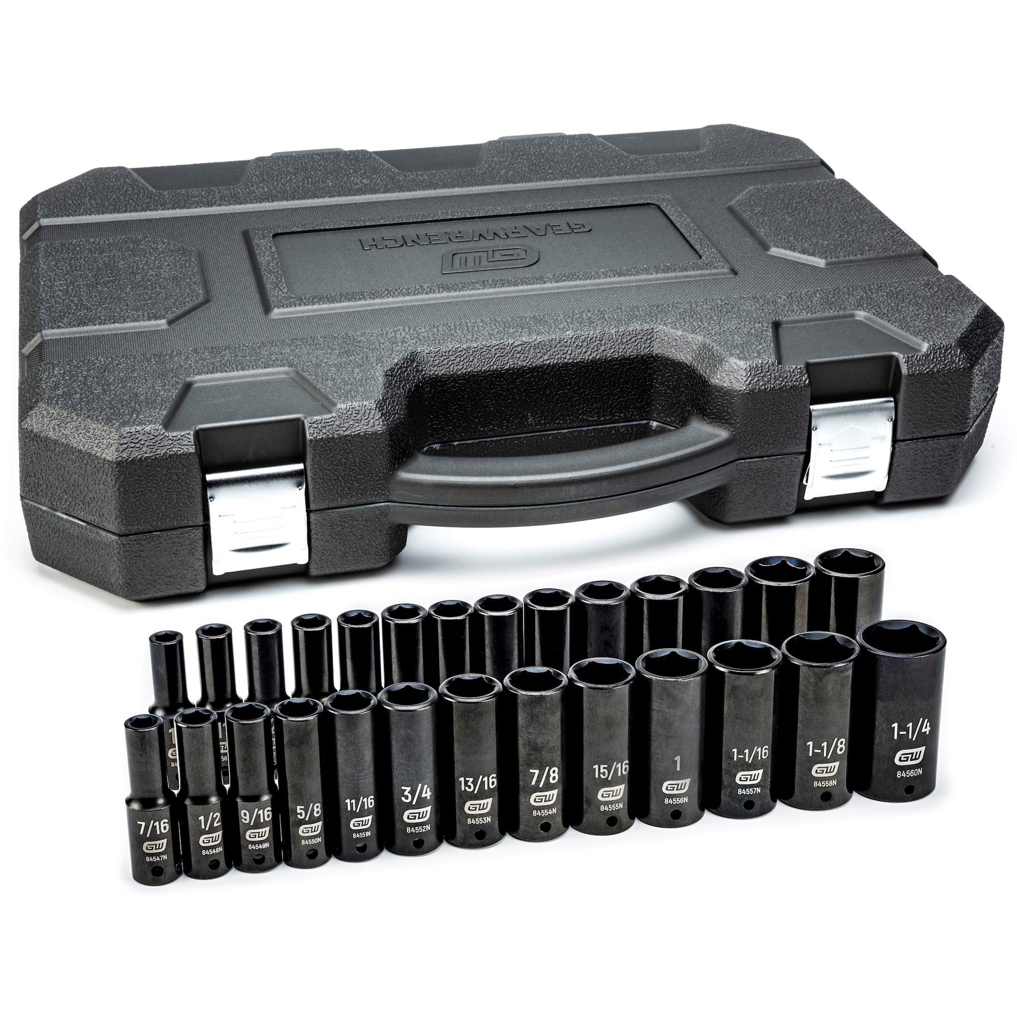 Jeu de douilles SAE/métriques à 6 pans, 27 Mcx, Chocs, Prise de 1/2", Profond