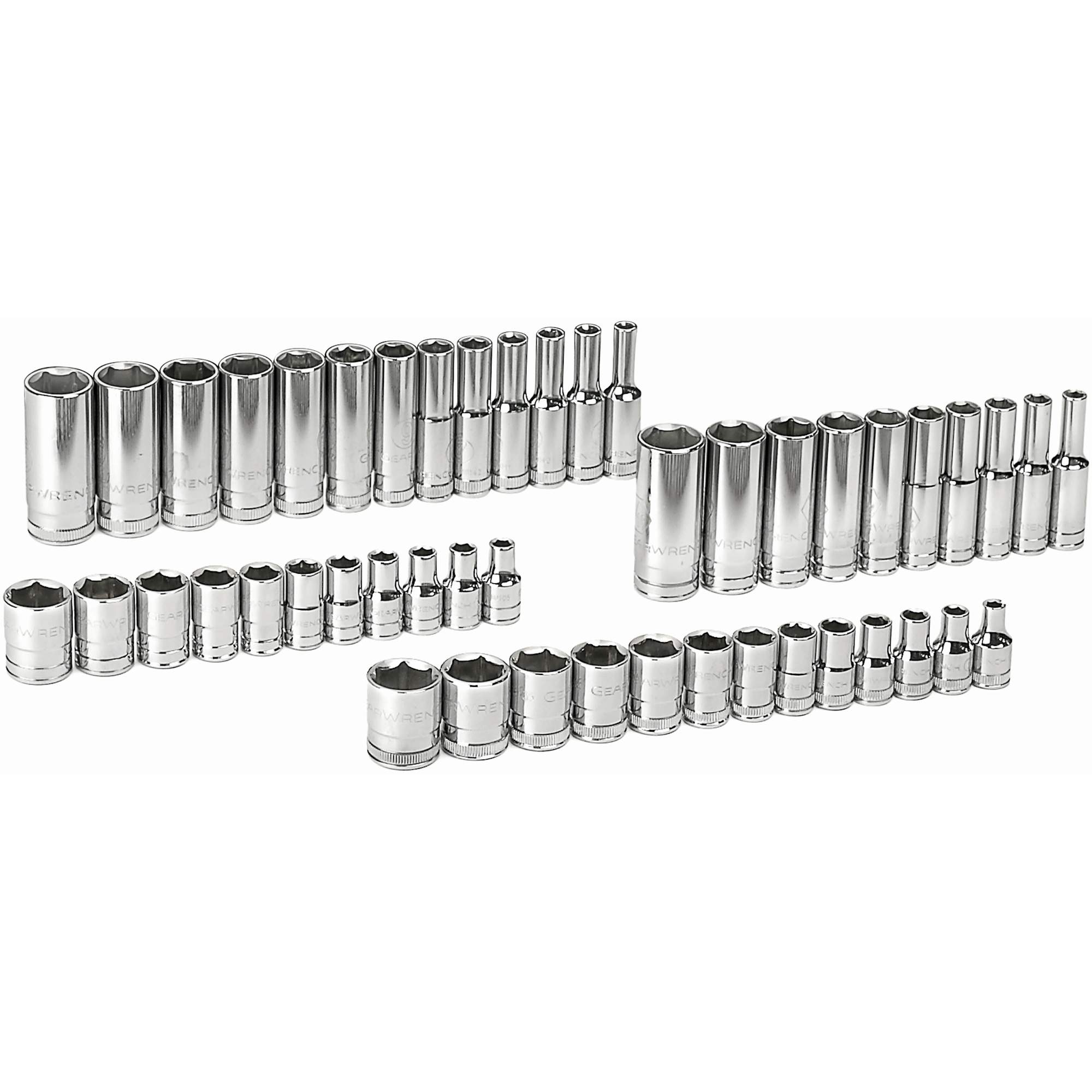 Jeu de douilles SAE/métriques à 6 pans, 47 Mcx, Prise de 1/4", Profond