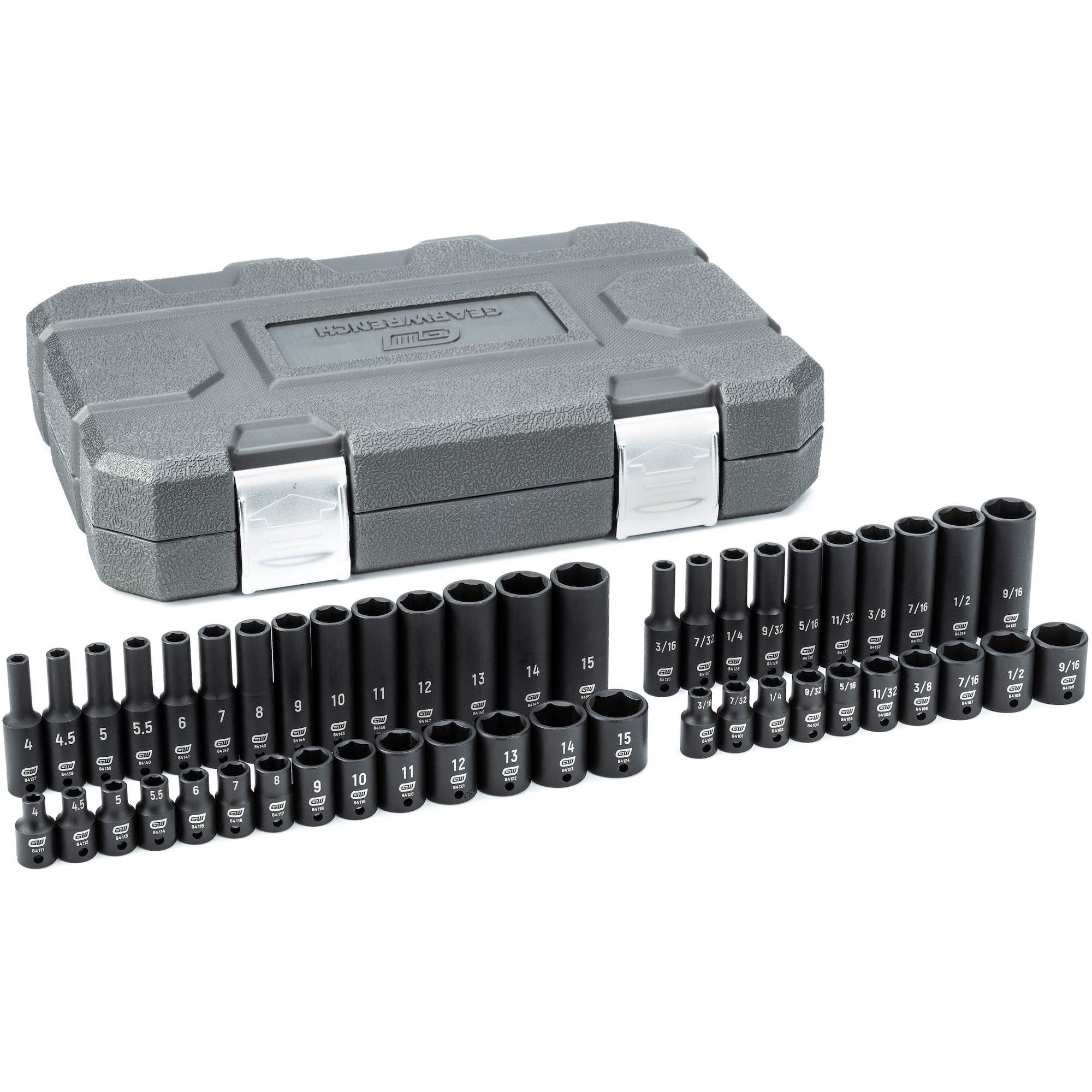 Jeu de douilles SAE/métriques à 6 pans, 48 Mcx, Chocs, Prise de 1/4", Profond
