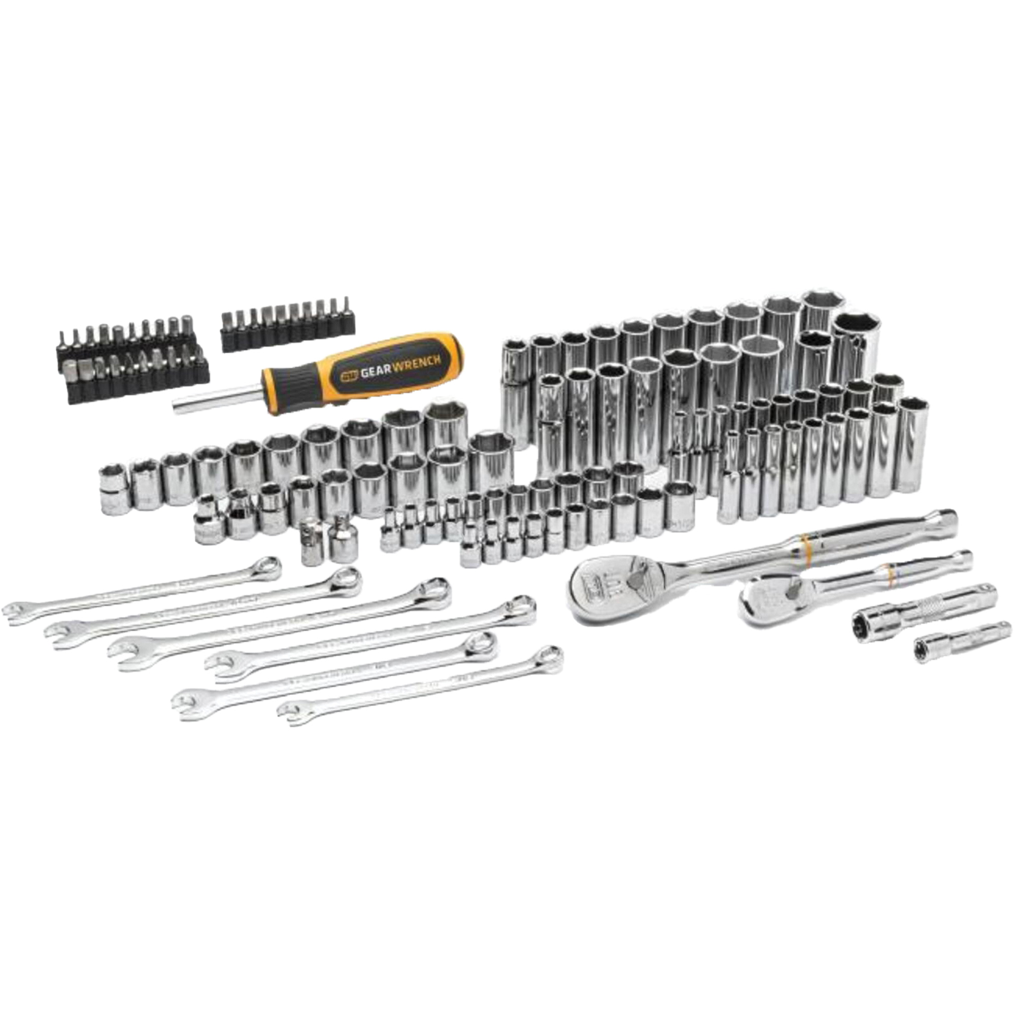 Jeu d'outils manuels pour mécanicien 90T SAE/métrique avec prises 1/4" & 3/8"