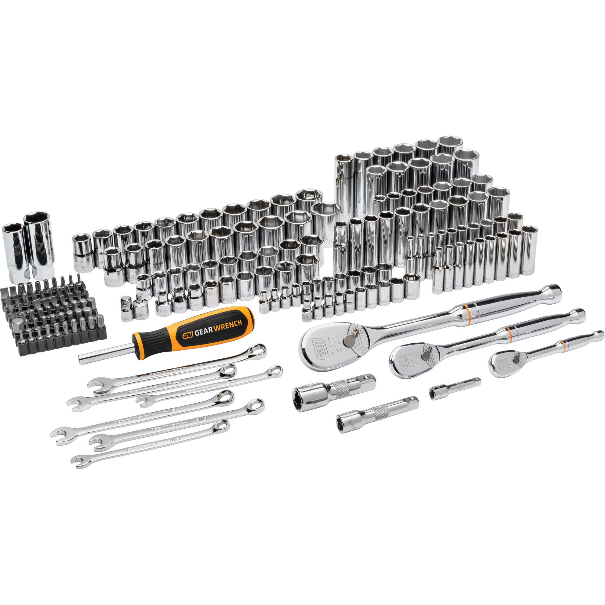 Jeu d'outils manuels pour mécanicien 90T SAE/MM avec prises 1/4", 3/8” & 1/2"