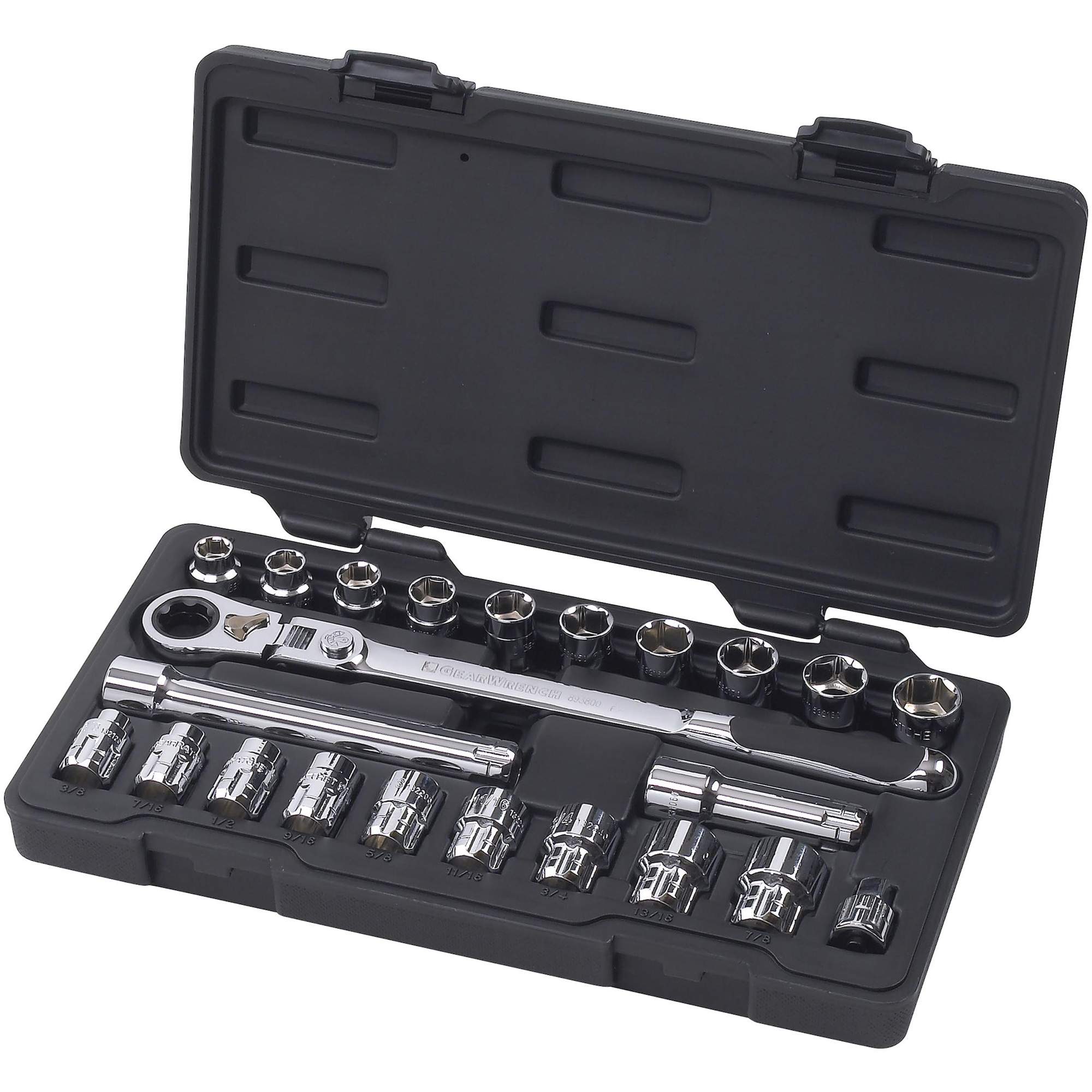 Jeu d'outils mécaniques standard SAE/métrique à six pans Pass-ThruMC , 23 Mcx, Prise de 3/8"