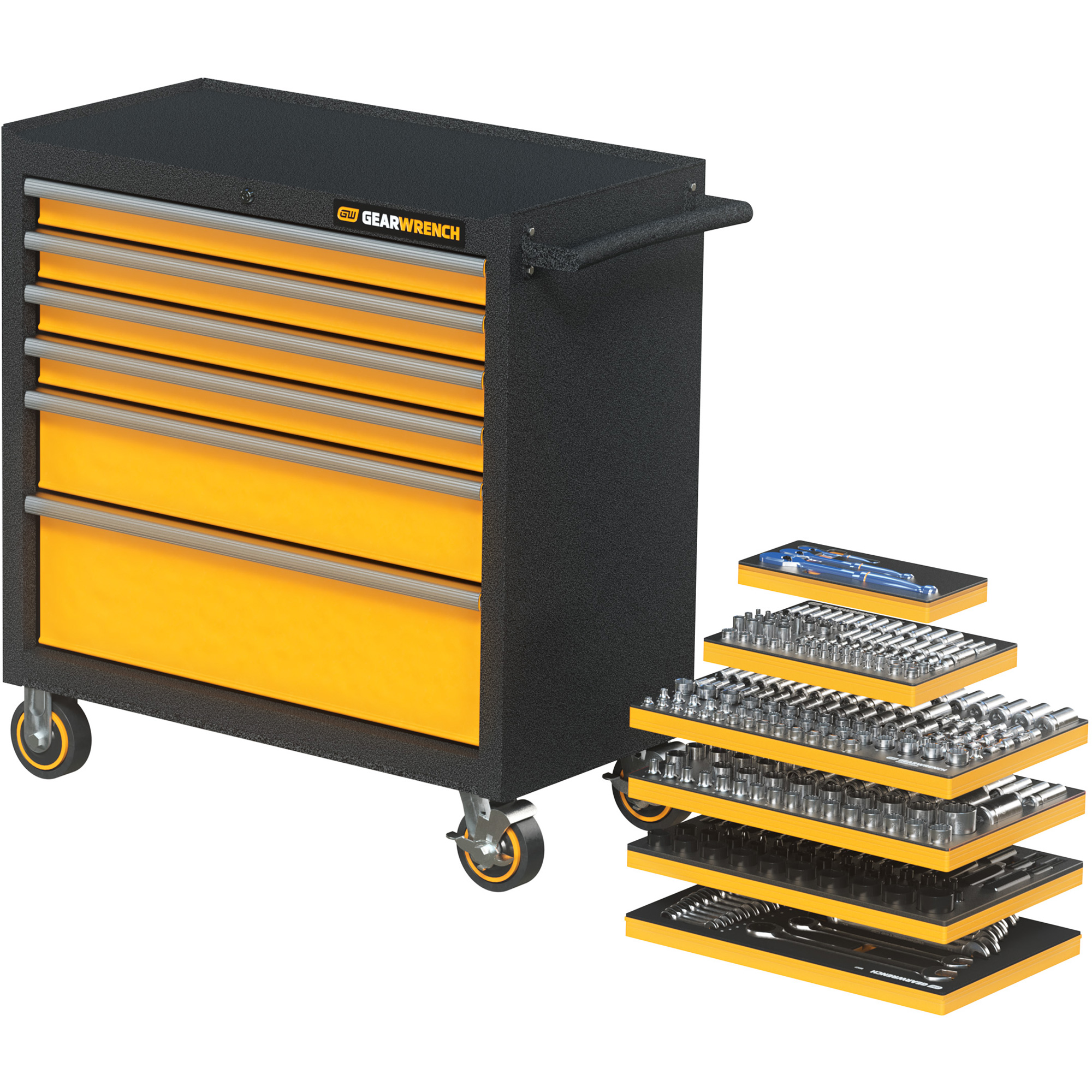 Jeu d'outils métriques pour mécanicien MEGAMOD dans des plateaux en mousse modulaire avec armoire roulante à outils, 358 morcea