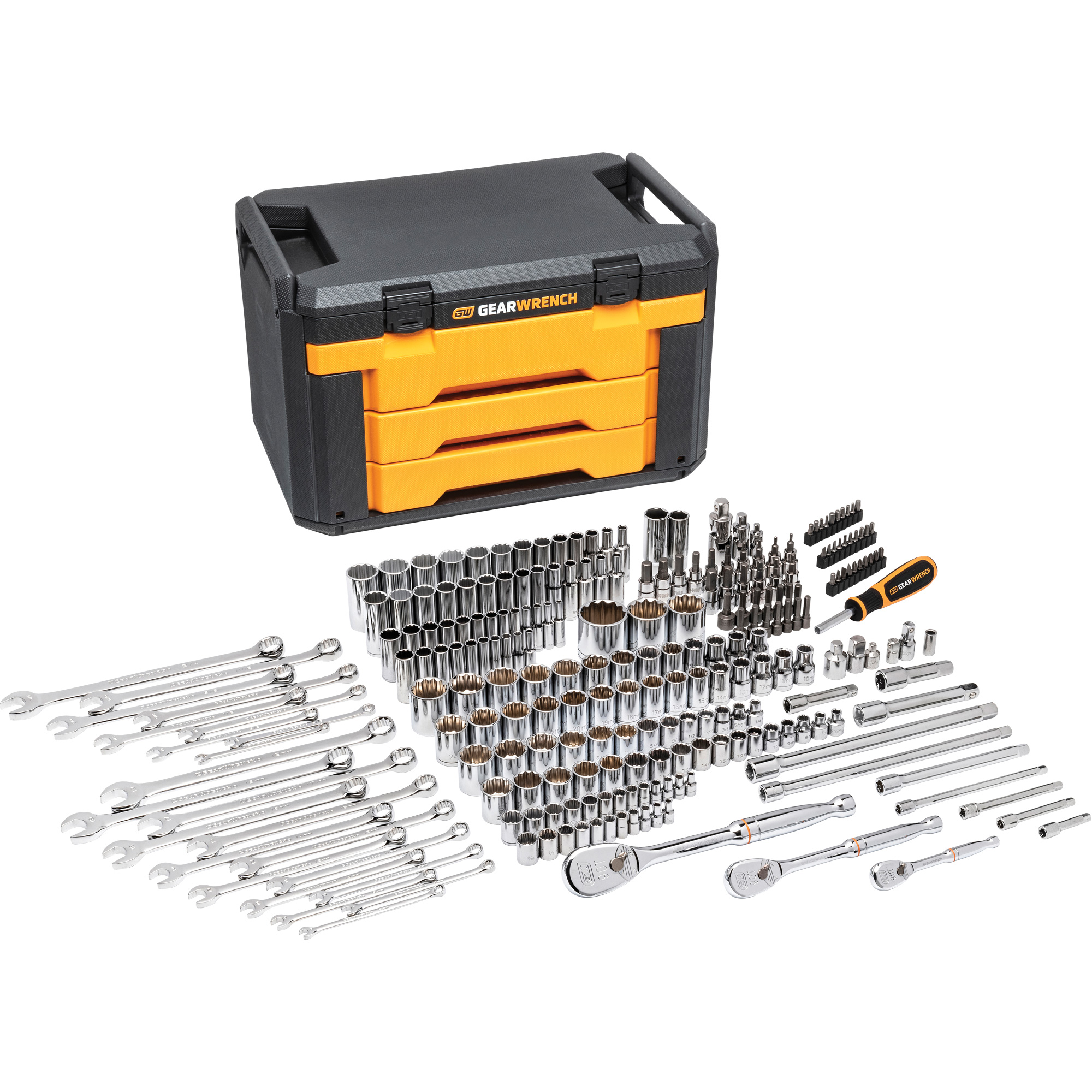 Jeu d'outils pour mécanicien à 12 pans dans boîte de rangement à trois tiroirs