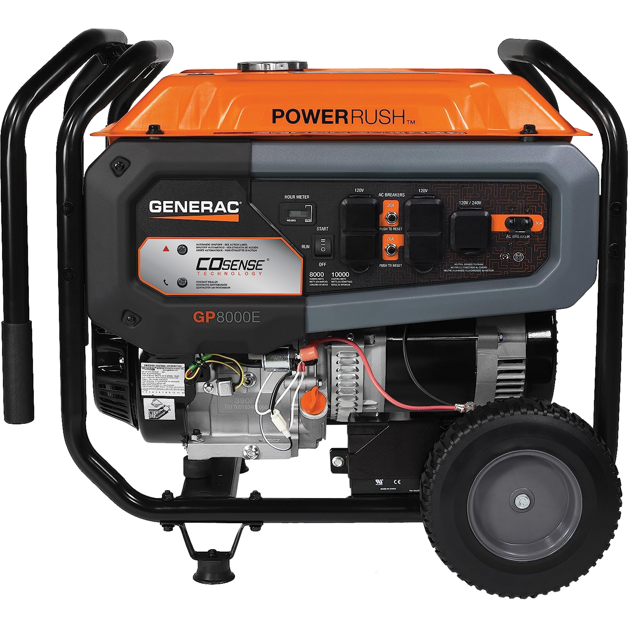 Génératrice portable avec technologie COsenseMD, 10000 W de surtension, 8000 W nominale, 120 V/240 V, Réservoir de 7,9 gal.