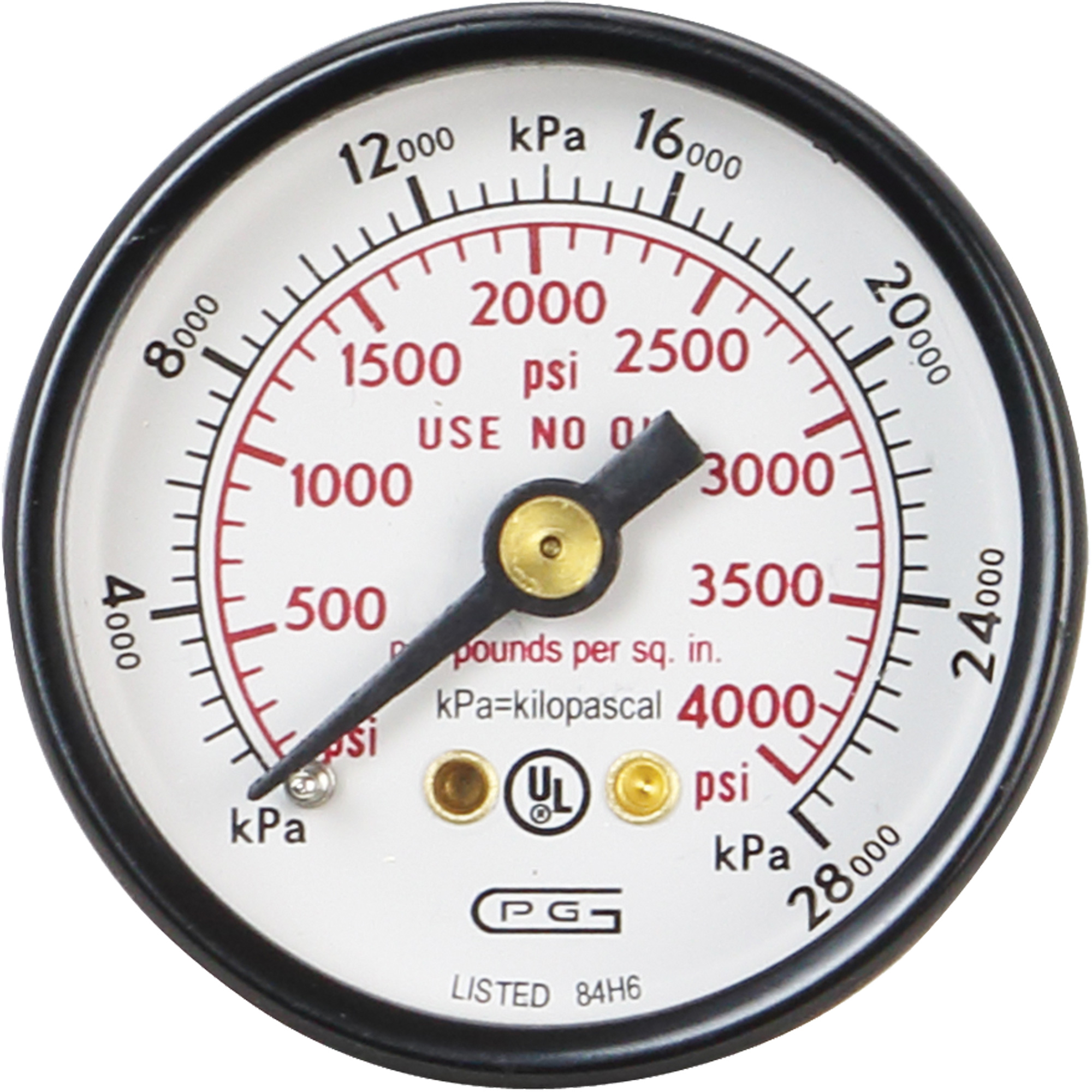 Manomètres, 1-1/2", 0 - 4000 psi, Fixation arrière, Analogique