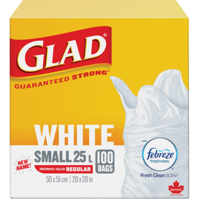Petits sacs à ordures 25 L avec Febreze, Régulier, 20" la x 20" lo, Blanc