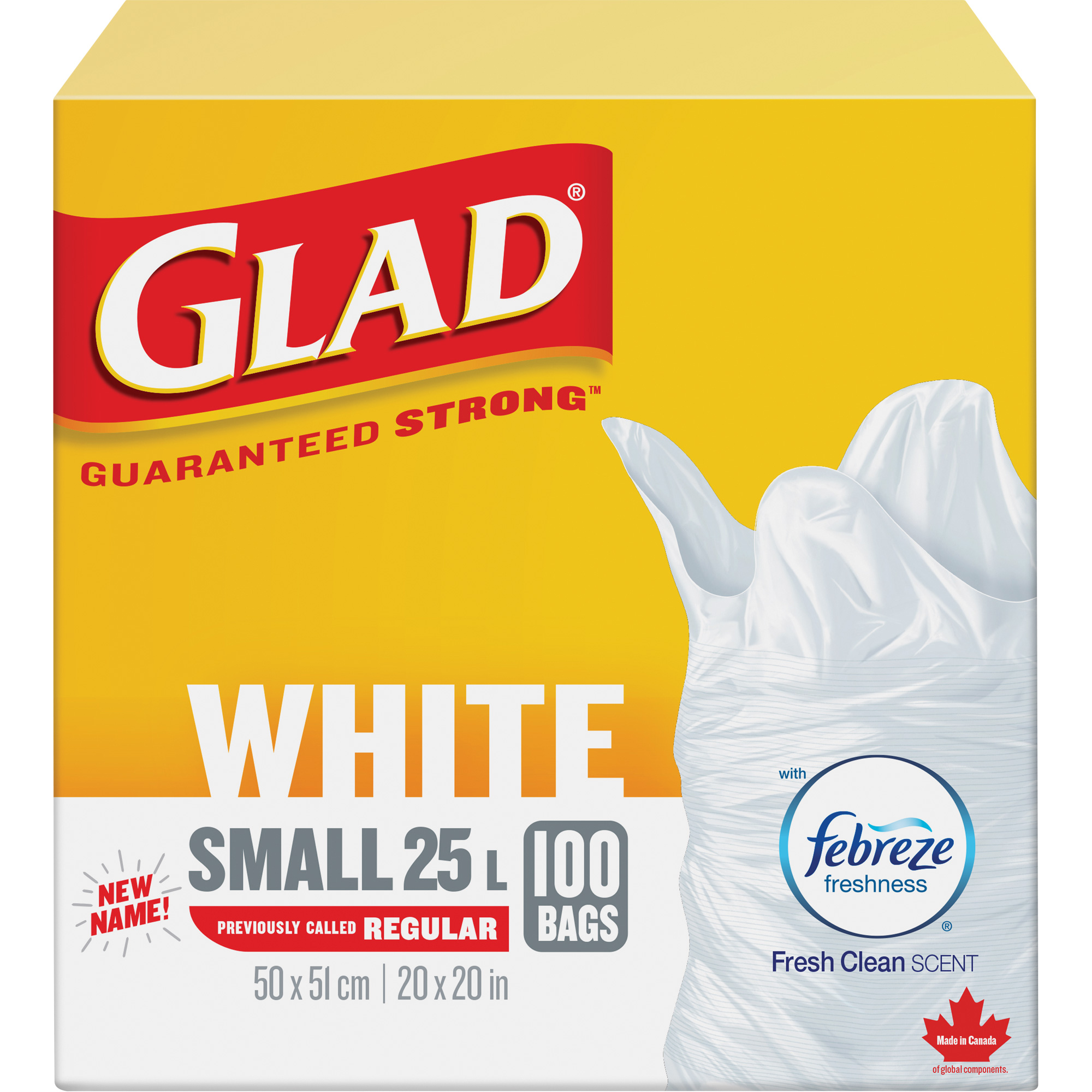 Petits sacs à ordures 25 L avec Febreze, Régulier, 20" la x 20" lo, Blanc