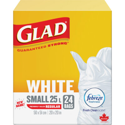 Petits sacs à ordures 25 L avec Febreze, Régulier, 20" la x 20" lo, Blanc