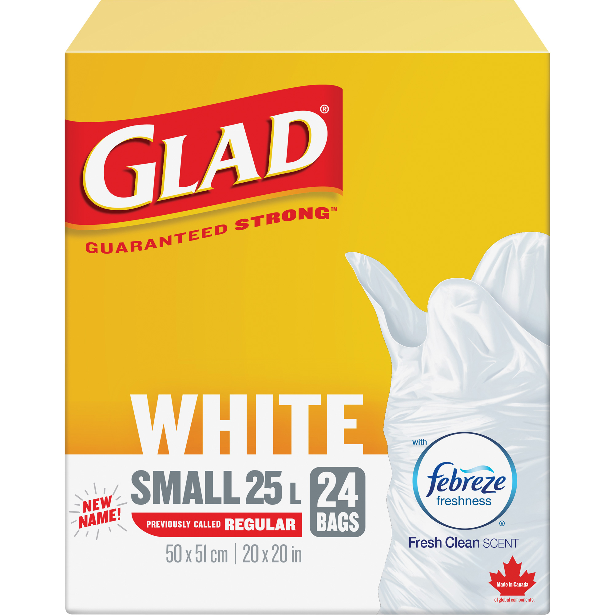 Petits sacs à ordures 25 L avec Febreze, Régulier, 20" la x 20" lo, Blanc