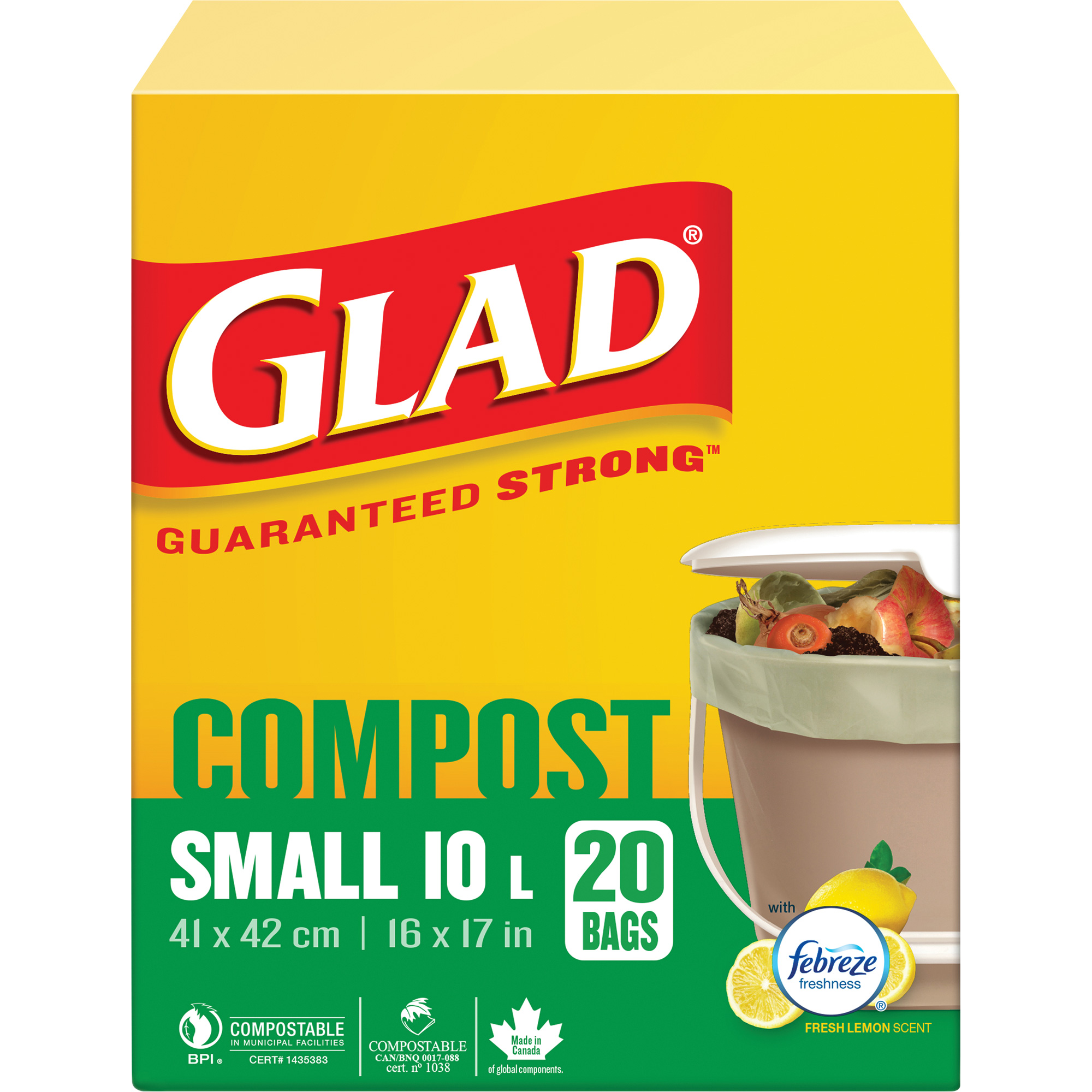 Petits sacs de compostage, Régulier, 17" lo x 16" la, Brun, Capacité de 10 L (3 gal.)