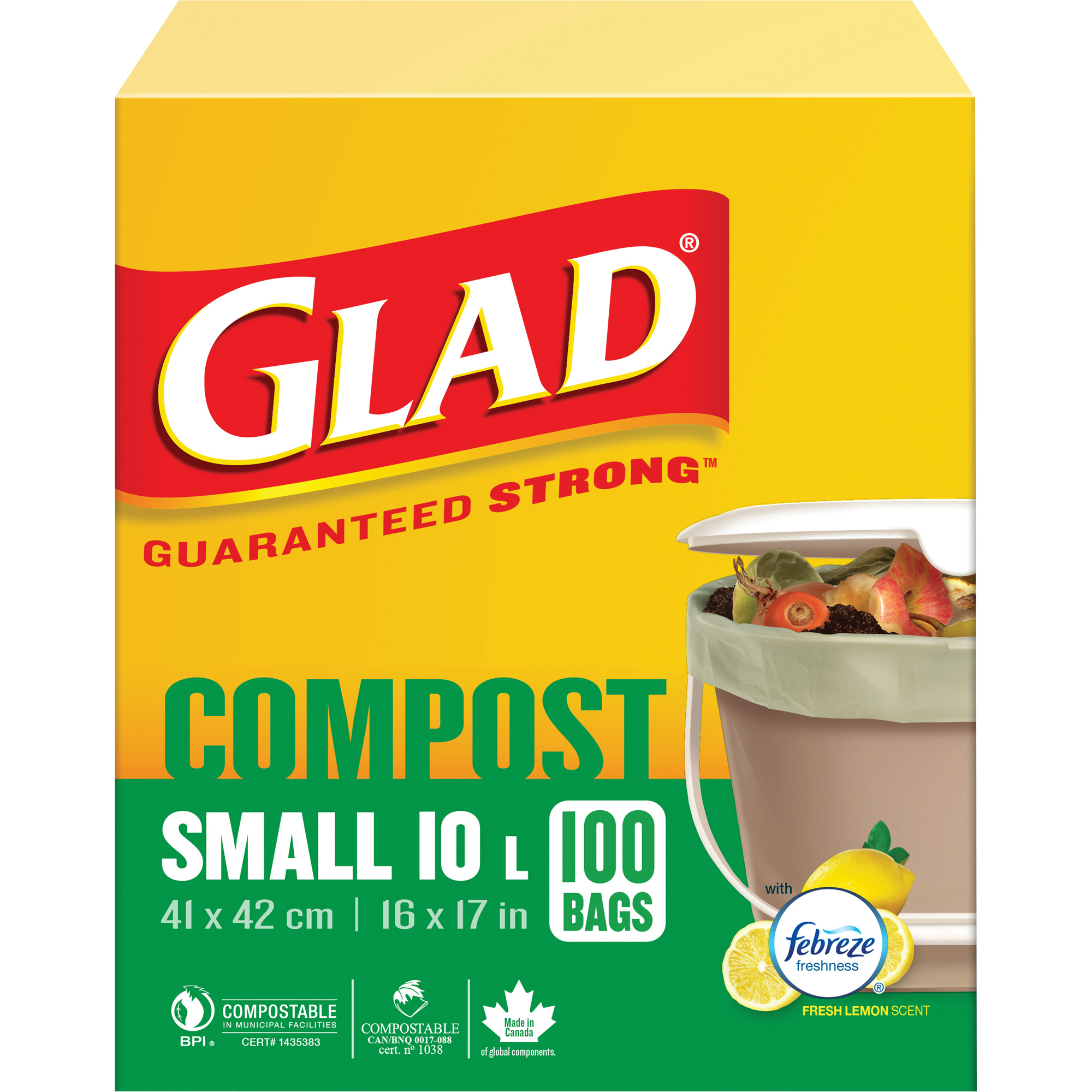 Petits sacs de compostage, Régulier, 17" lo x 16" la, Brun, Capacité de 10 L (3 gal.)