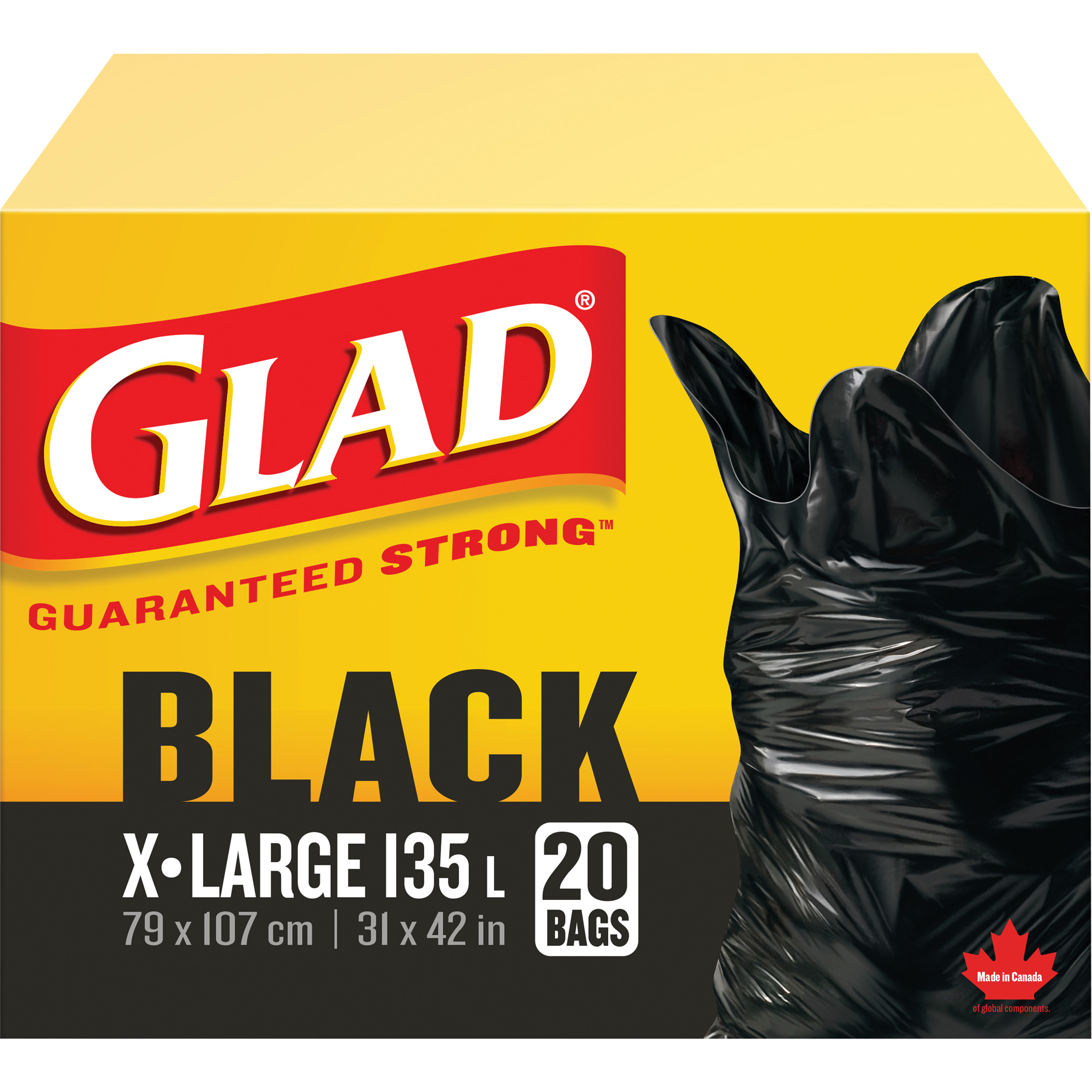 Sacs à ordures 135 L, Régulier, 31" la x 42" lo, Noir
