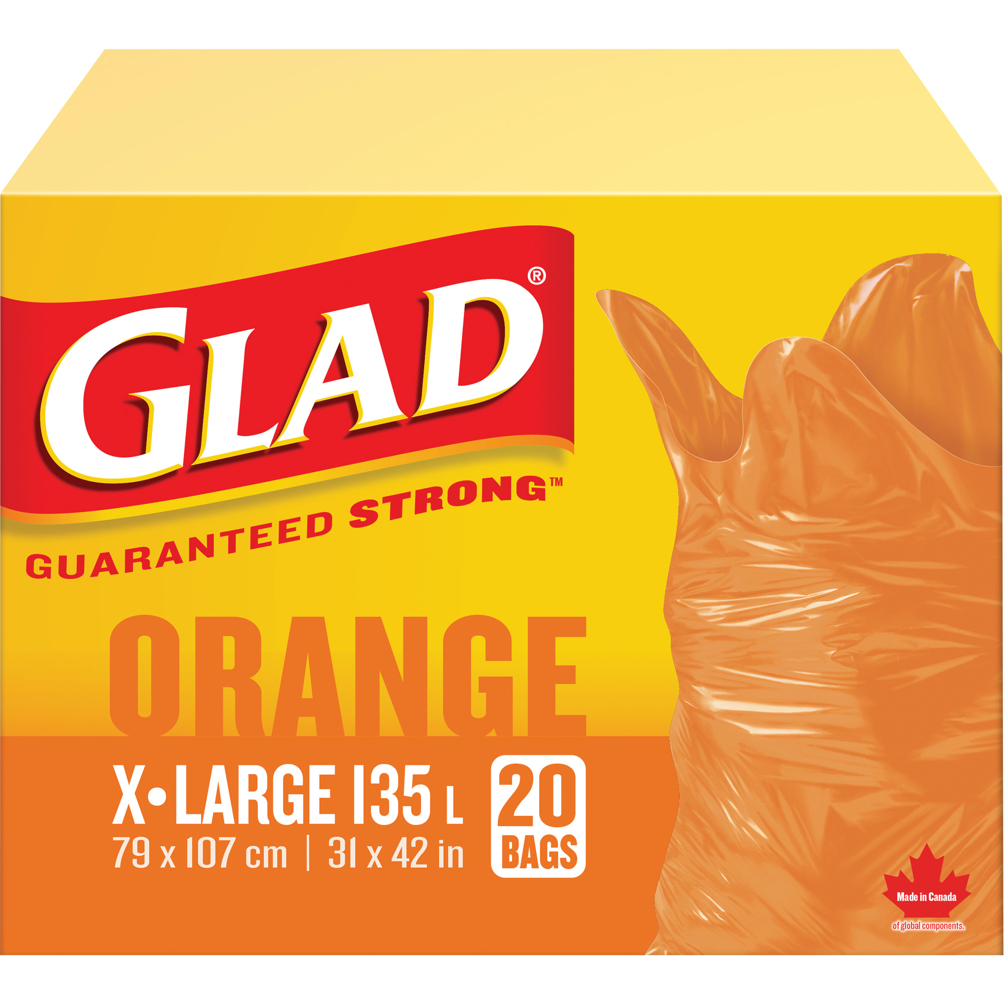 Sacs à ordures 135 L, Régulier, 31" la x 42" lo, Orange