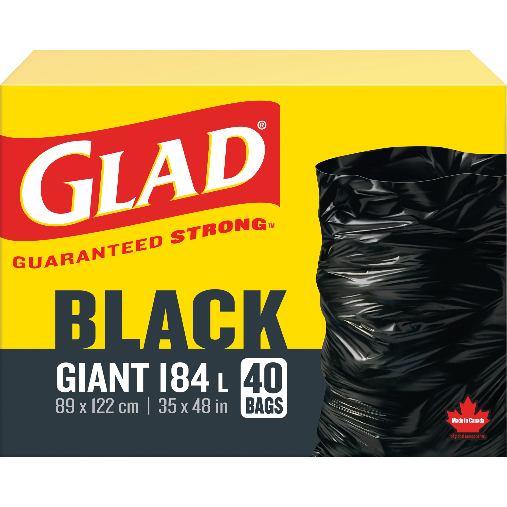 Sacs à ordures 184 L, Régulier, 35" la x 48" lo, Noir