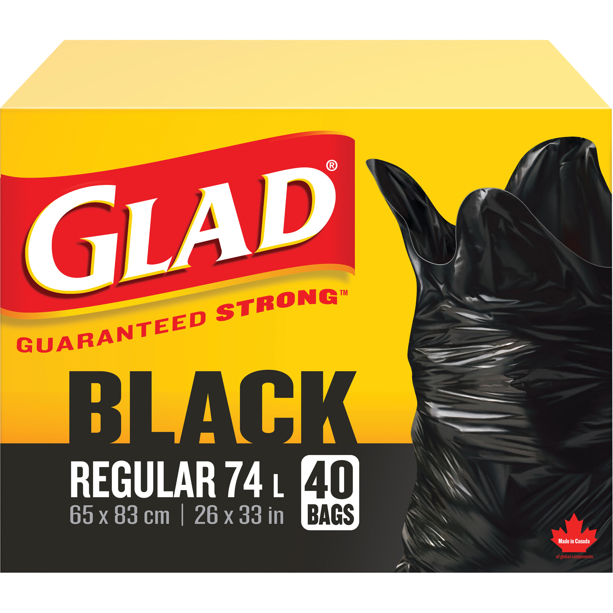 Sacs à ordures 74 L, Régulier, 26" la x 33" lo, Noir