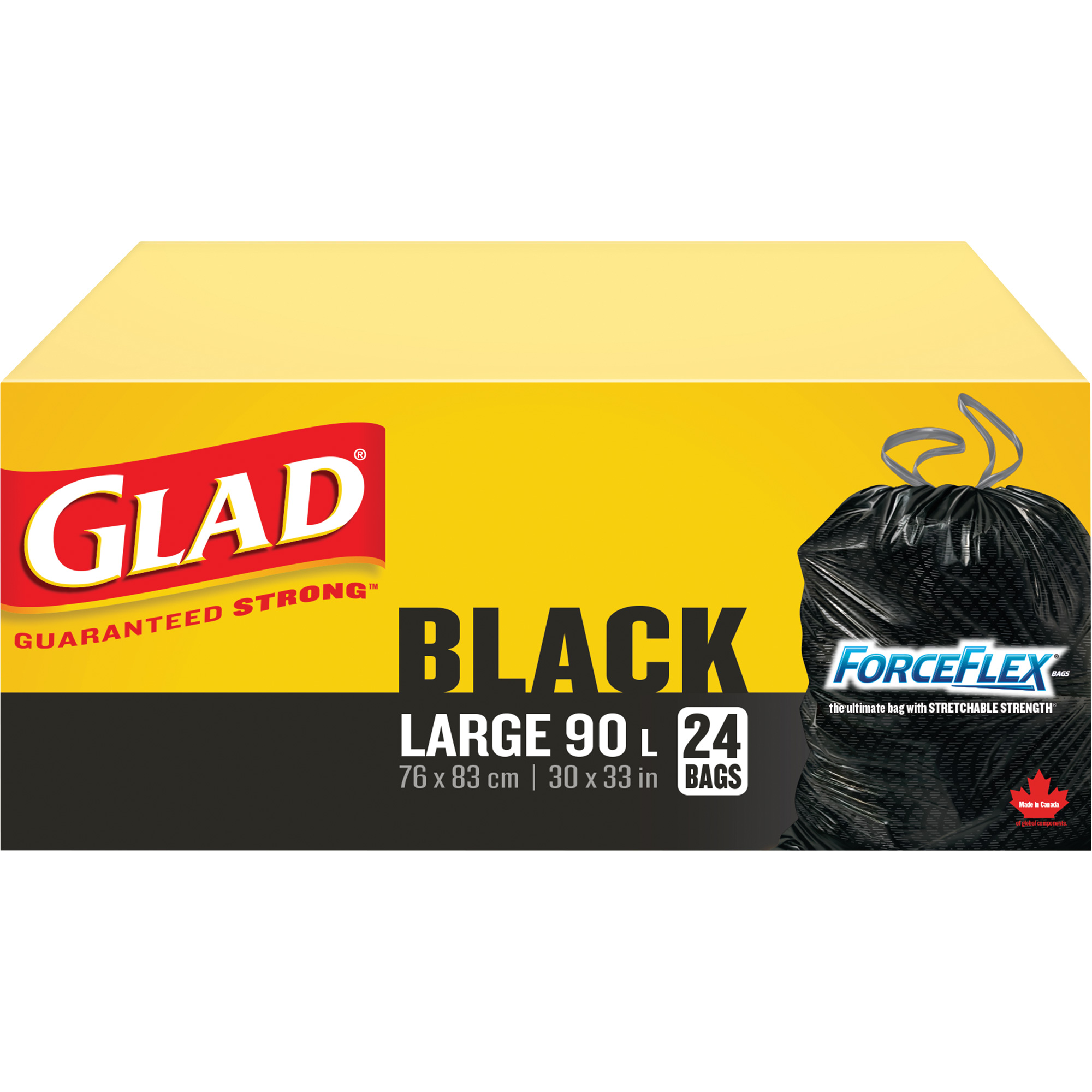 Sacs à ordures 90 L, Régulier, 30" la x 33" lo, Noir