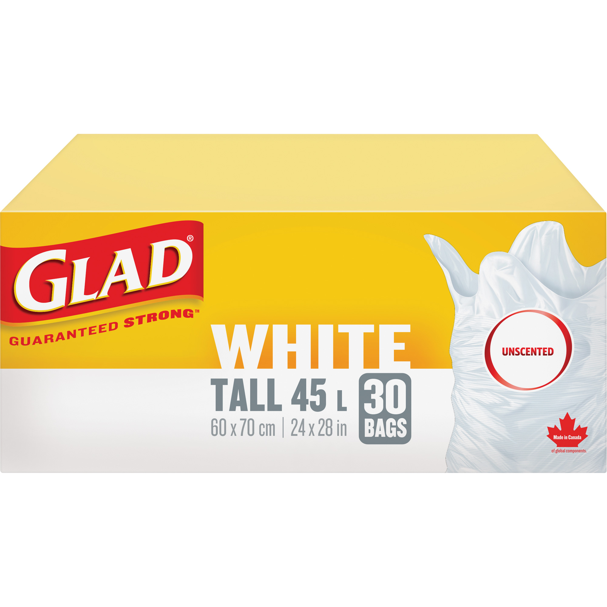 Sacs à ordures hauts 45 L sans parfum, Régulier, 24" la x 28" lo, Blanc