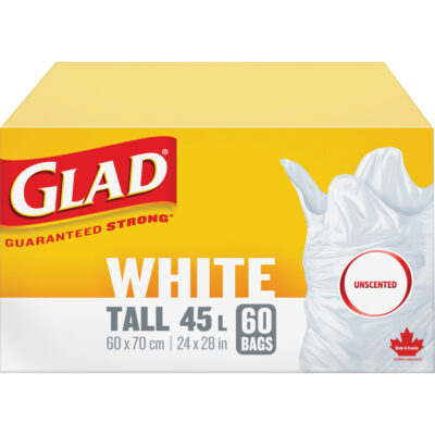 Sacs à ordures hauts 45 L sans parfum, Régulier, 24" la x 28" lo, Blanc