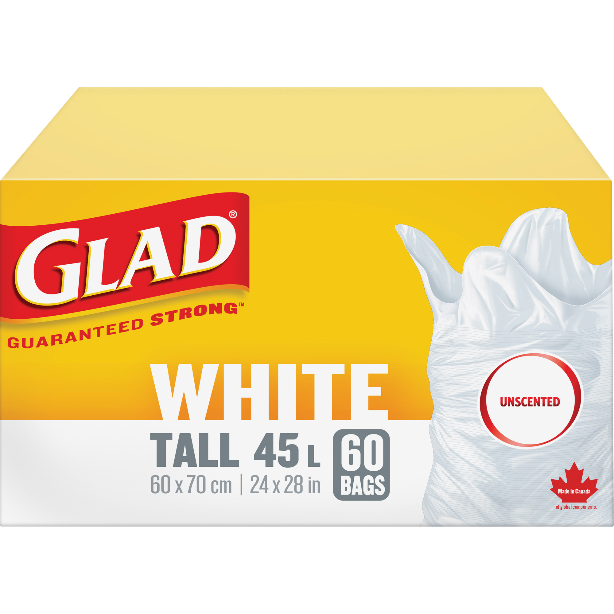 Sacs à ordures hauts 45 L sans parfum, Régulier, 24" la x 28" lo, Blanc