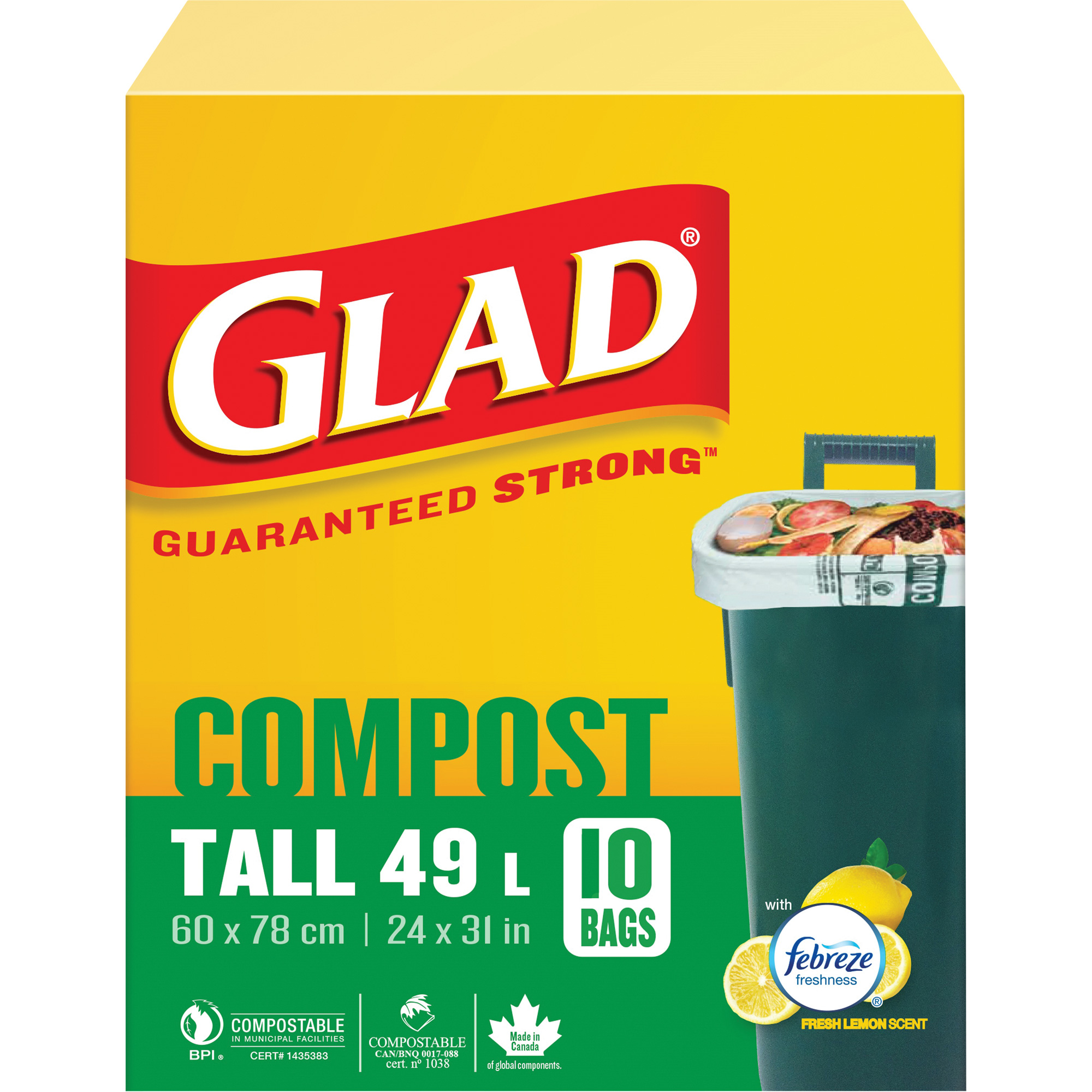 Sacs de compostage hauts, Régulier, 31" lo x 24" la, Brun, Capacité de 49 L (13 gal.)