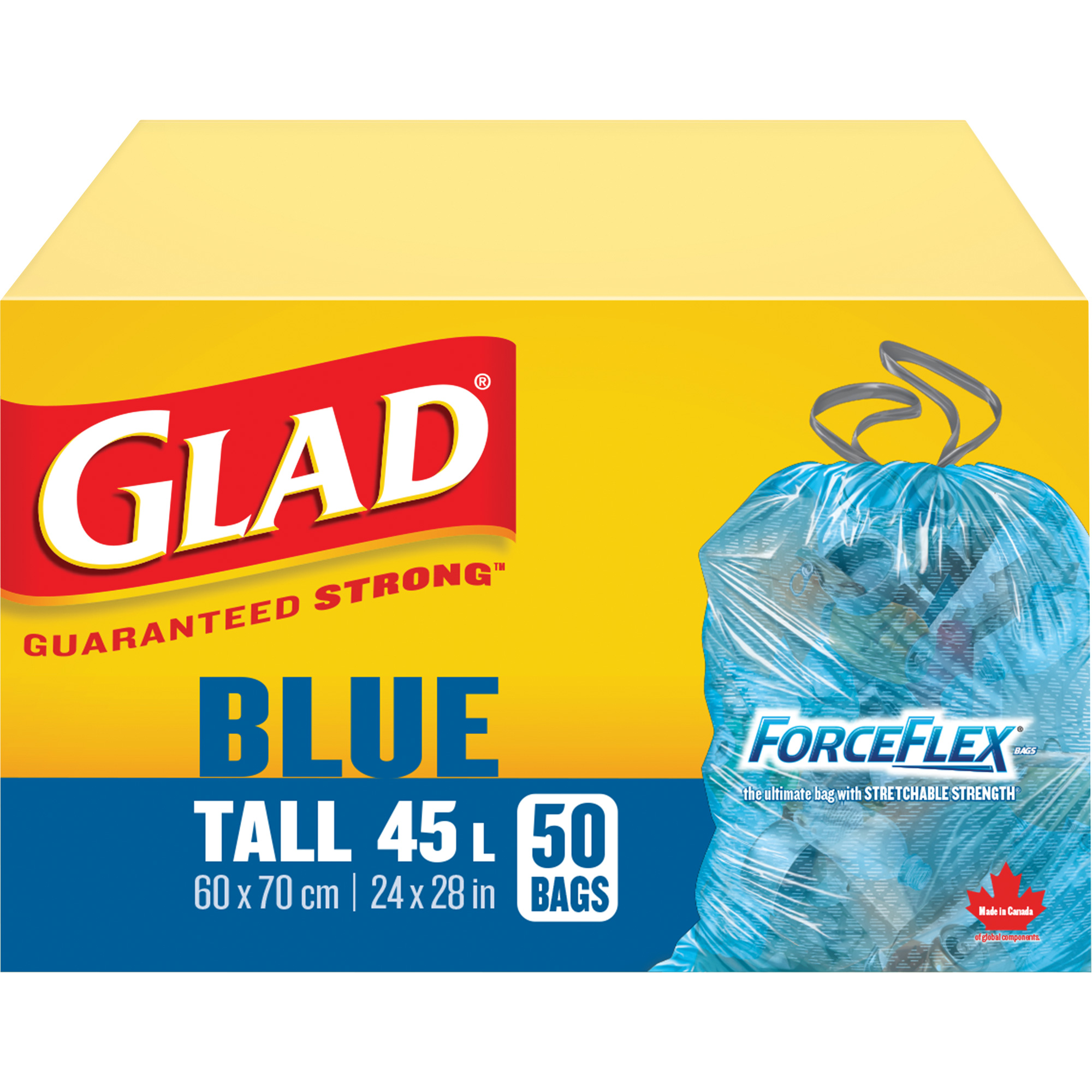 Sacs de recyclage 45 L, Régulier, 24" la x 28" lo, Bleu
