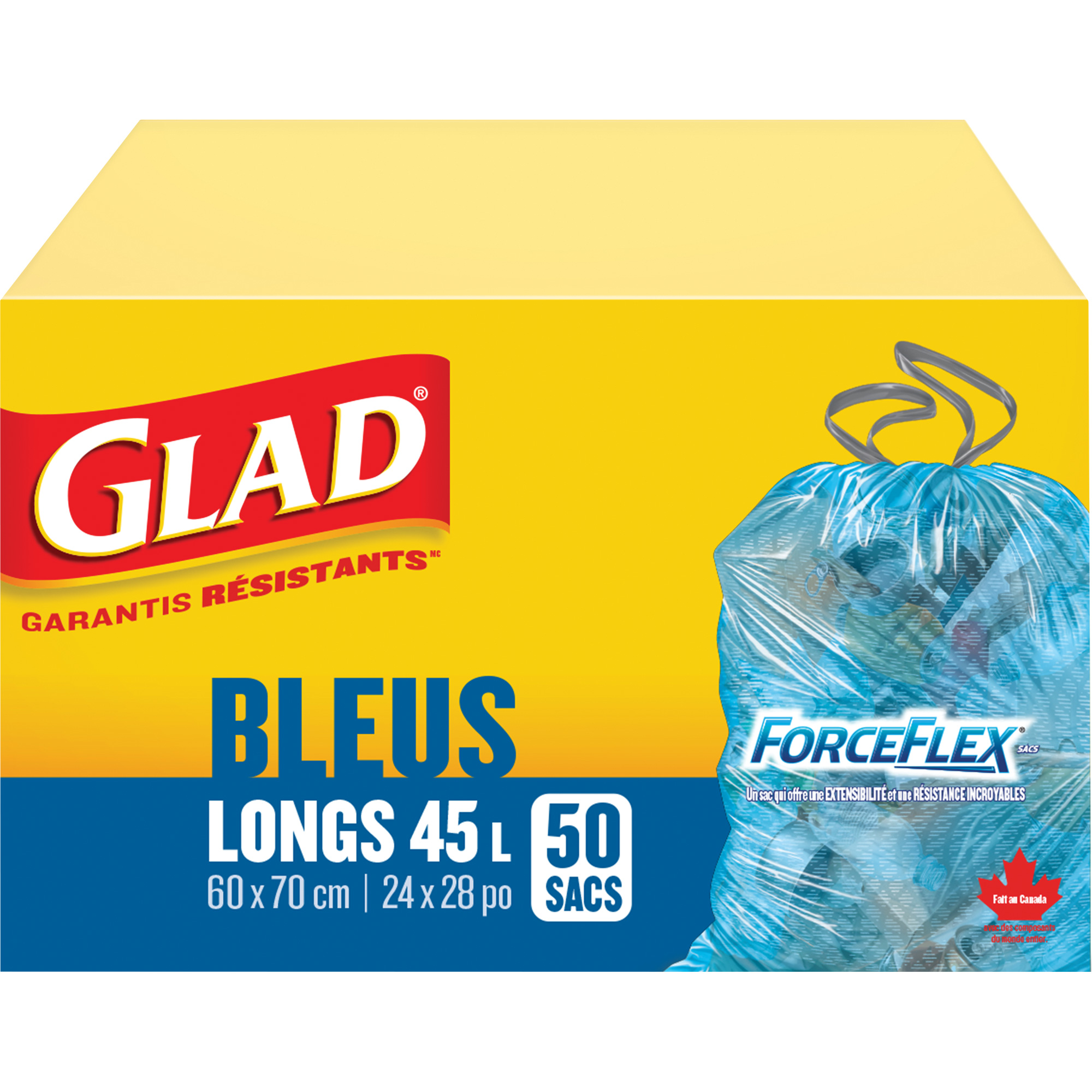 Sacs de recyclage 45 L, Régulier, 24" la x 28" lo, Bleu – Image 2