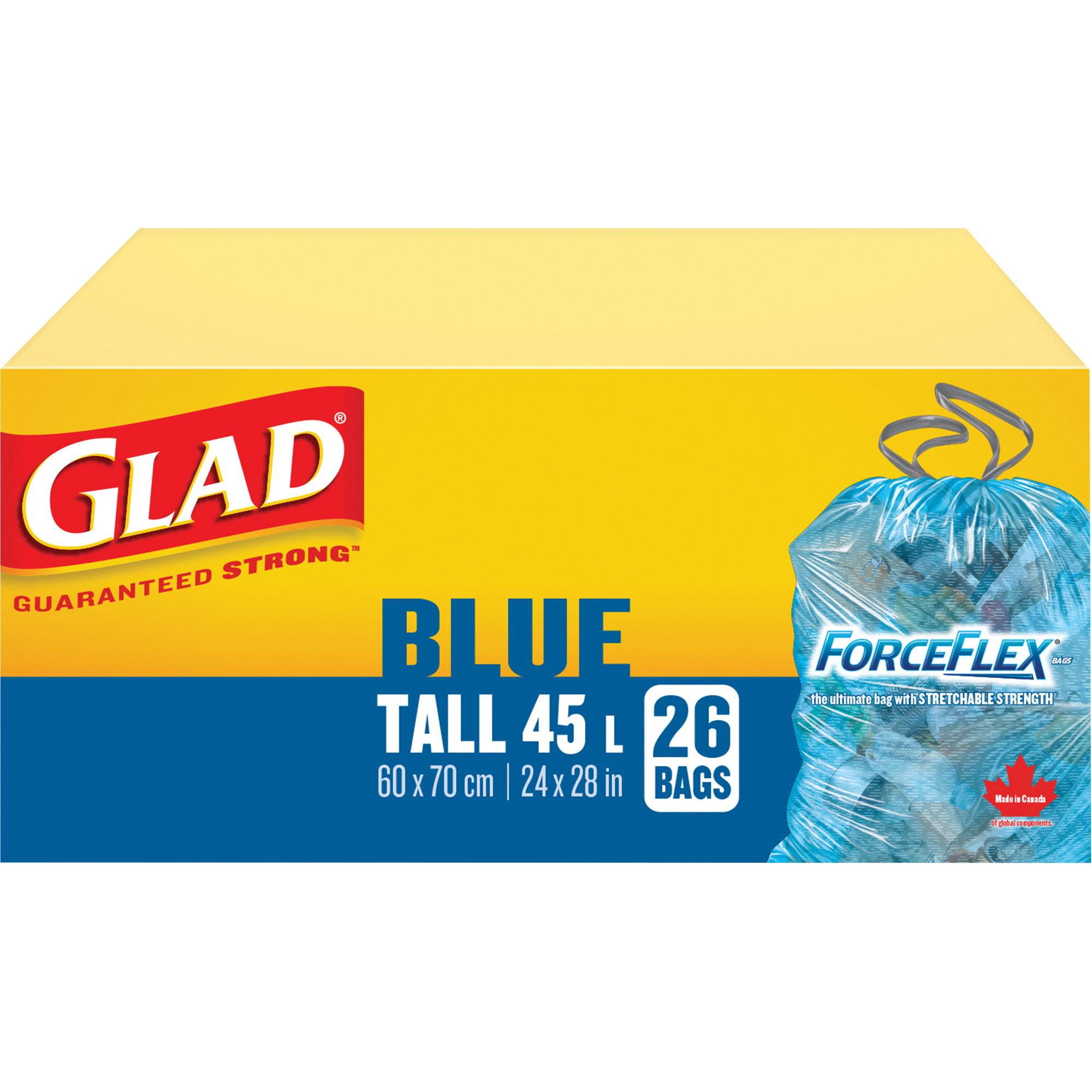 Sacs de recyclage 45 L, Régulier, 24" la x 28" lo, Bleu