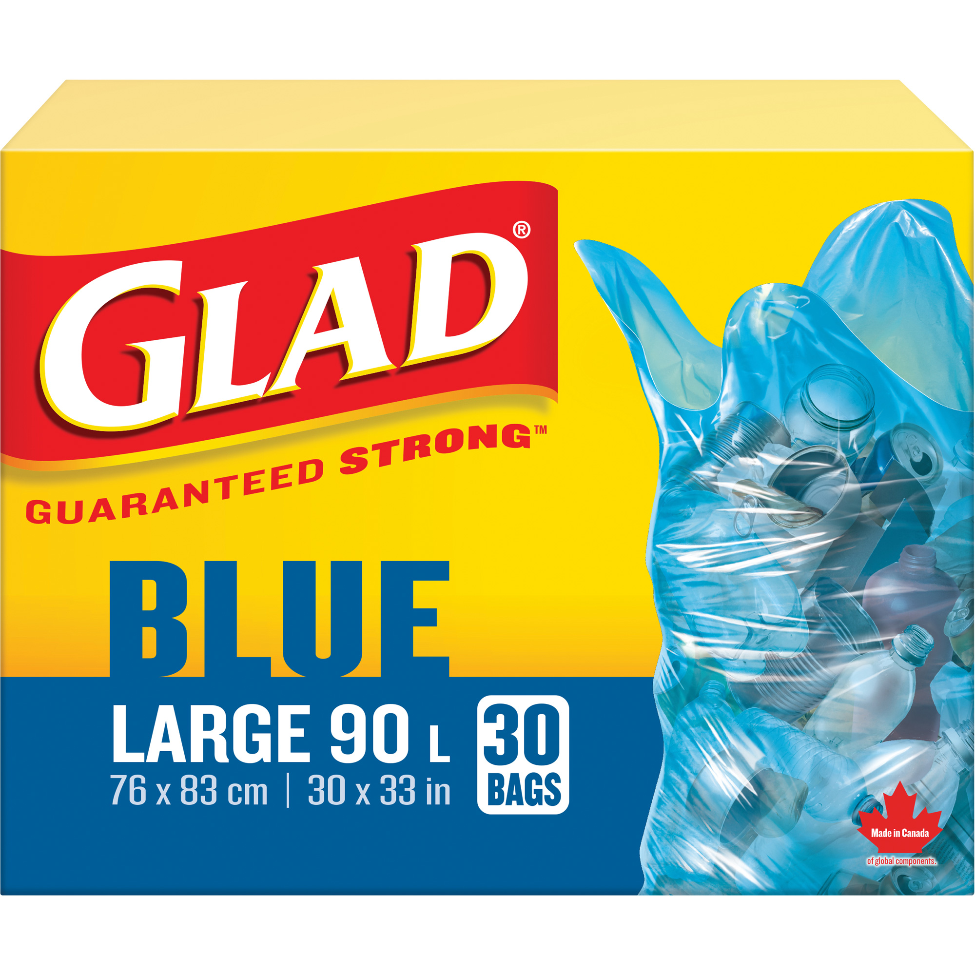Sacs de recyclage 45 L, Régulier, 30" la x 33" lo, Bleu