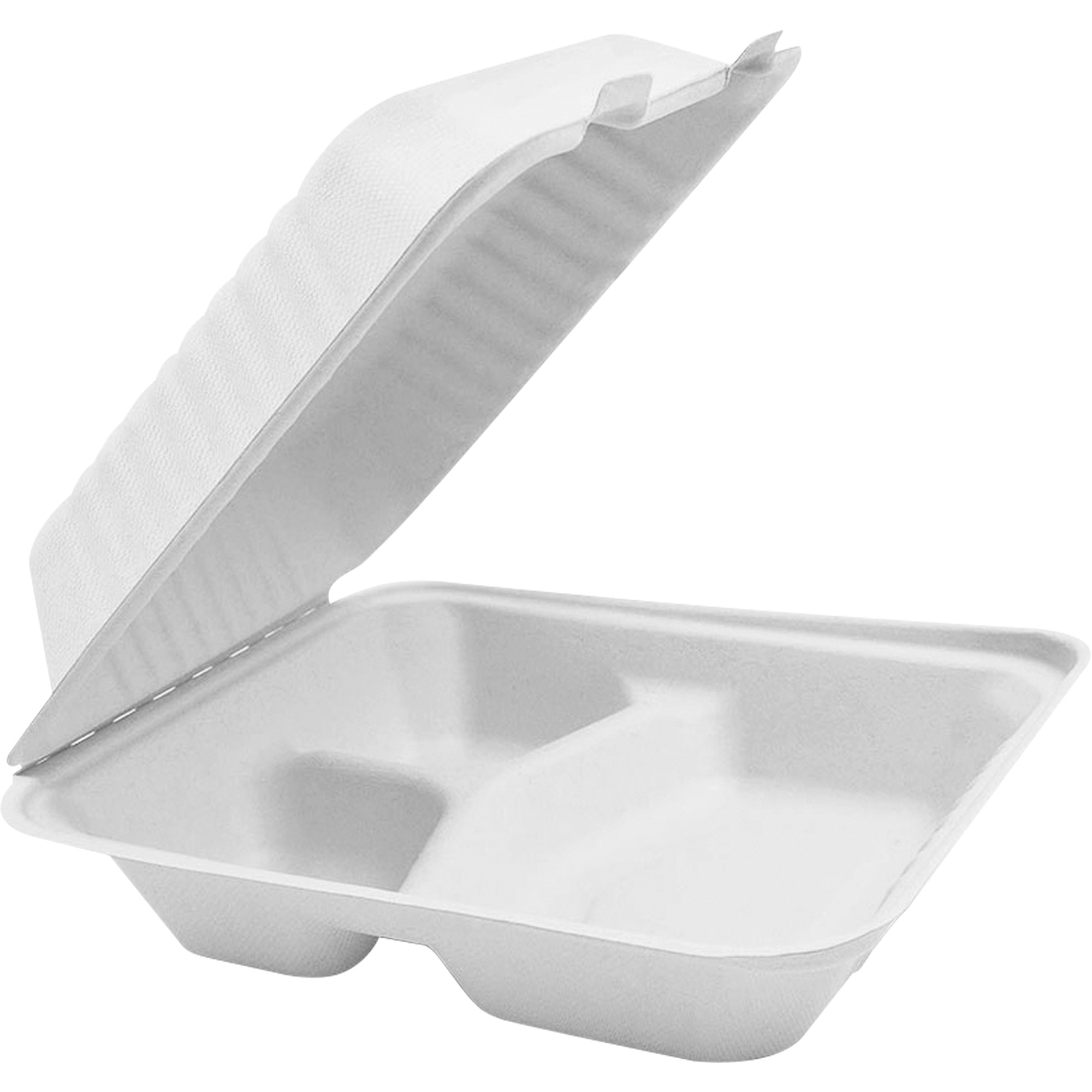 Contenants à charnière pour nourriture compostable avec compartiments, Bagasse, Carrée