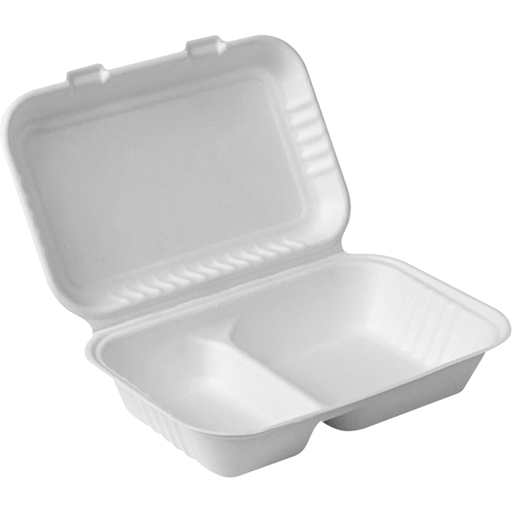 Contenants à charnière pour nourriture compostable avec compartiments, Bagasse, Rectangulaire